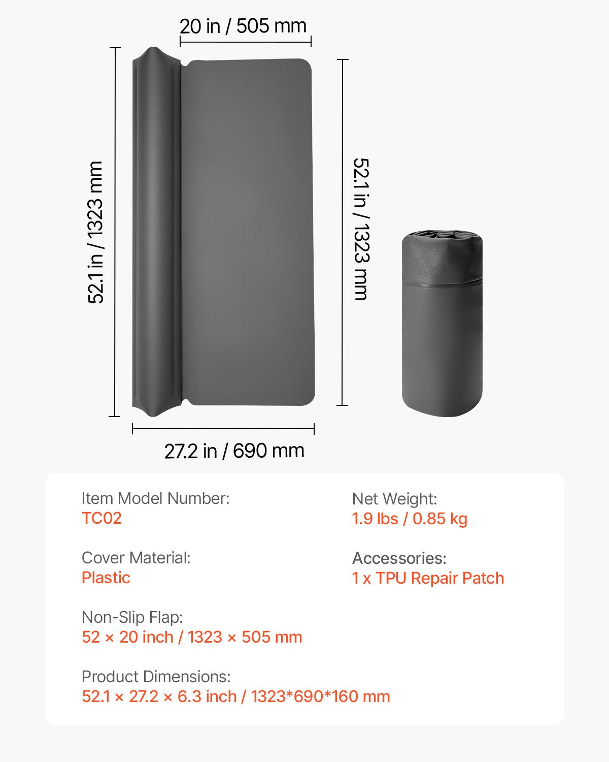 VEVOR Bed Bumper for Toddlers 52-inch Inflatable Bed Guard Rail with Safety Flap