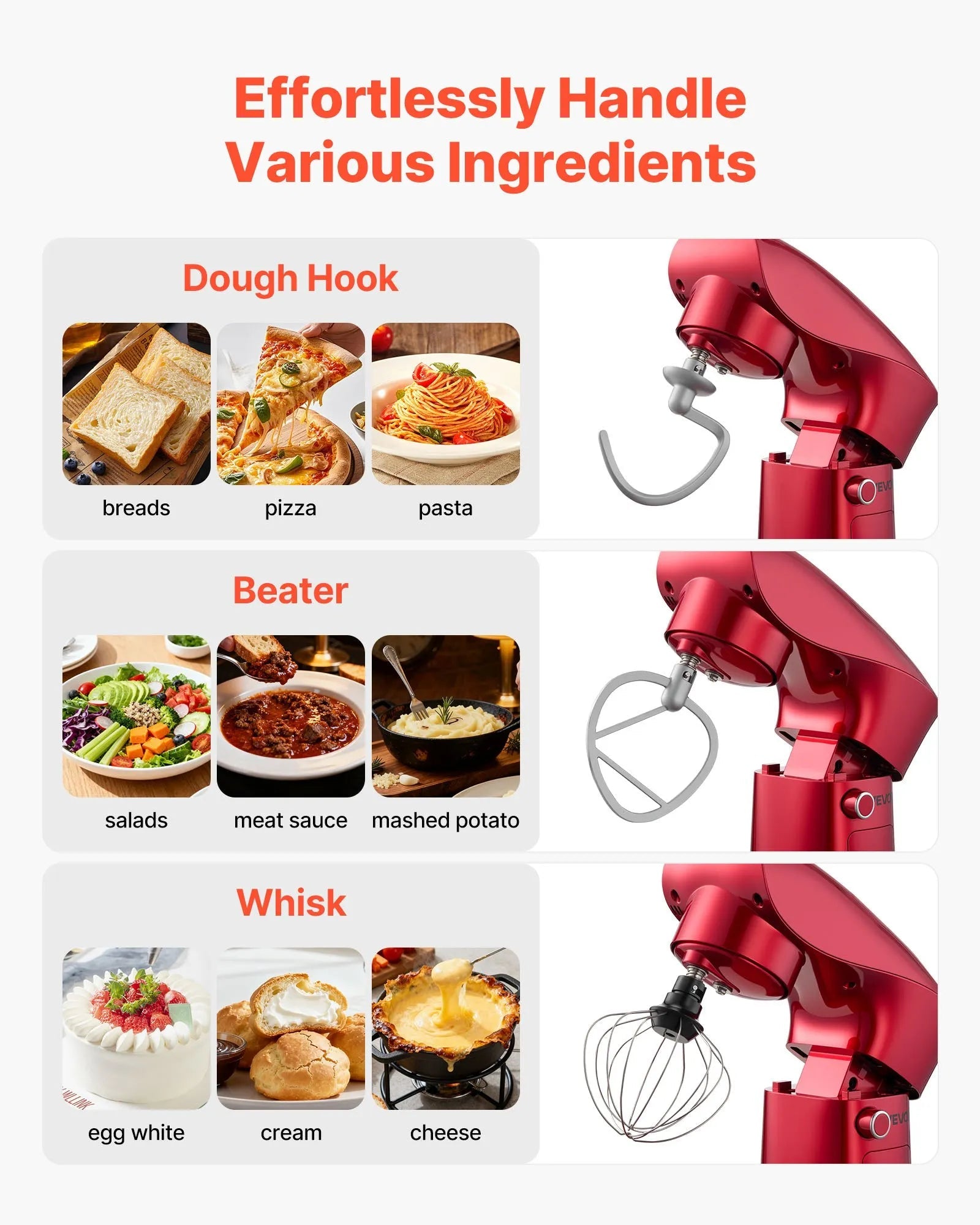 VEVOR Stand Mixer, 4.4 QT Electric Kitchen Mixer, 300W Dough-Mixer, 10 + Pulse Speeds Tilt-head Food-Mixer with Stainless Steel Bowl, Dough Hook, Whisk, Beater, for Baking, Mixing, Whipping & Kneading