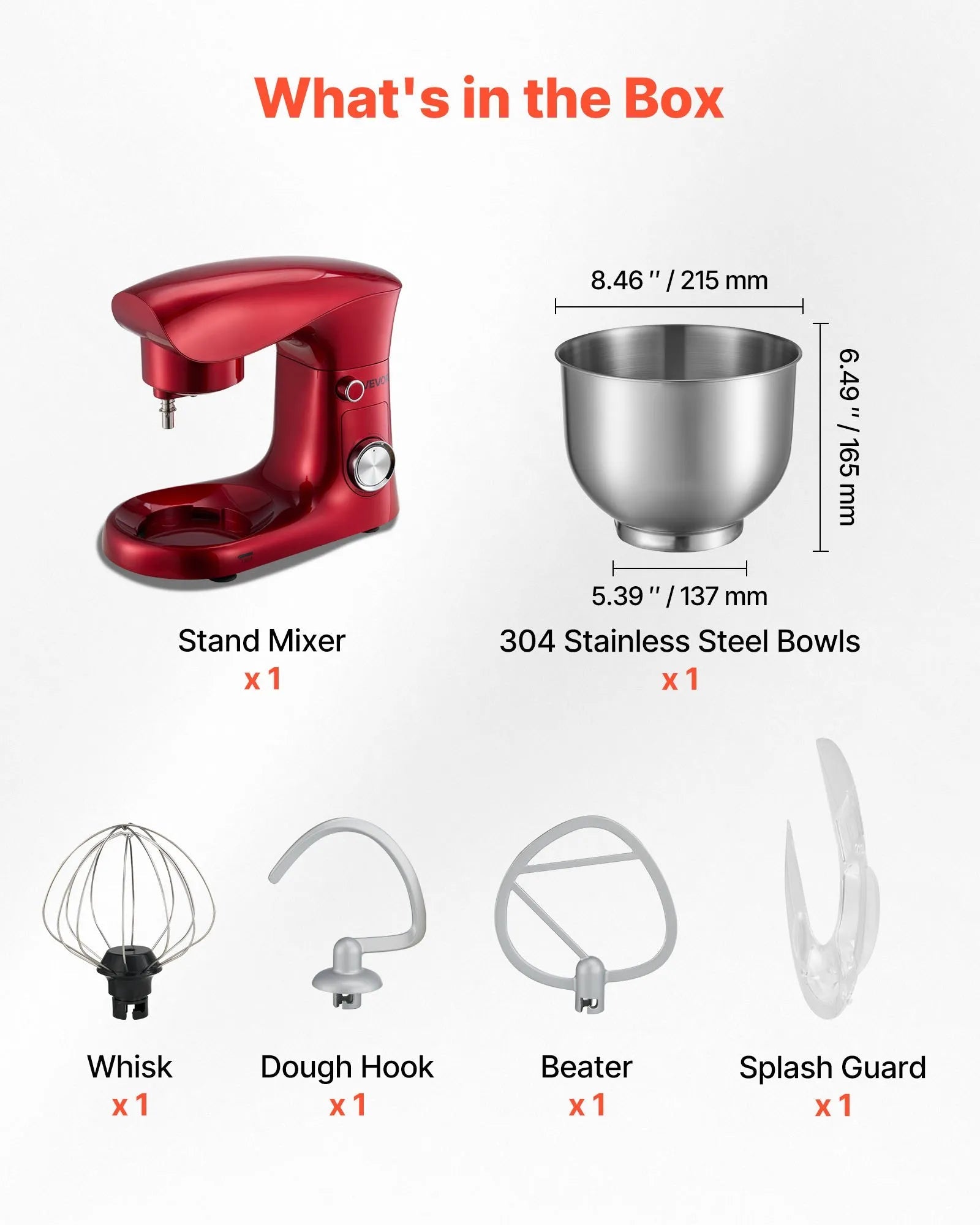 VEVOR Stand Mixer, 4.4 QT Electric Kitchen Mixer, 300W Dough-Mixer, 10 + Pulse Speeds Tilt-head Food-Mixer with Stainless Steel Bowl, Dough Hook, Whisk, Beater, for Baking, Mixing, Whipping & Kneading