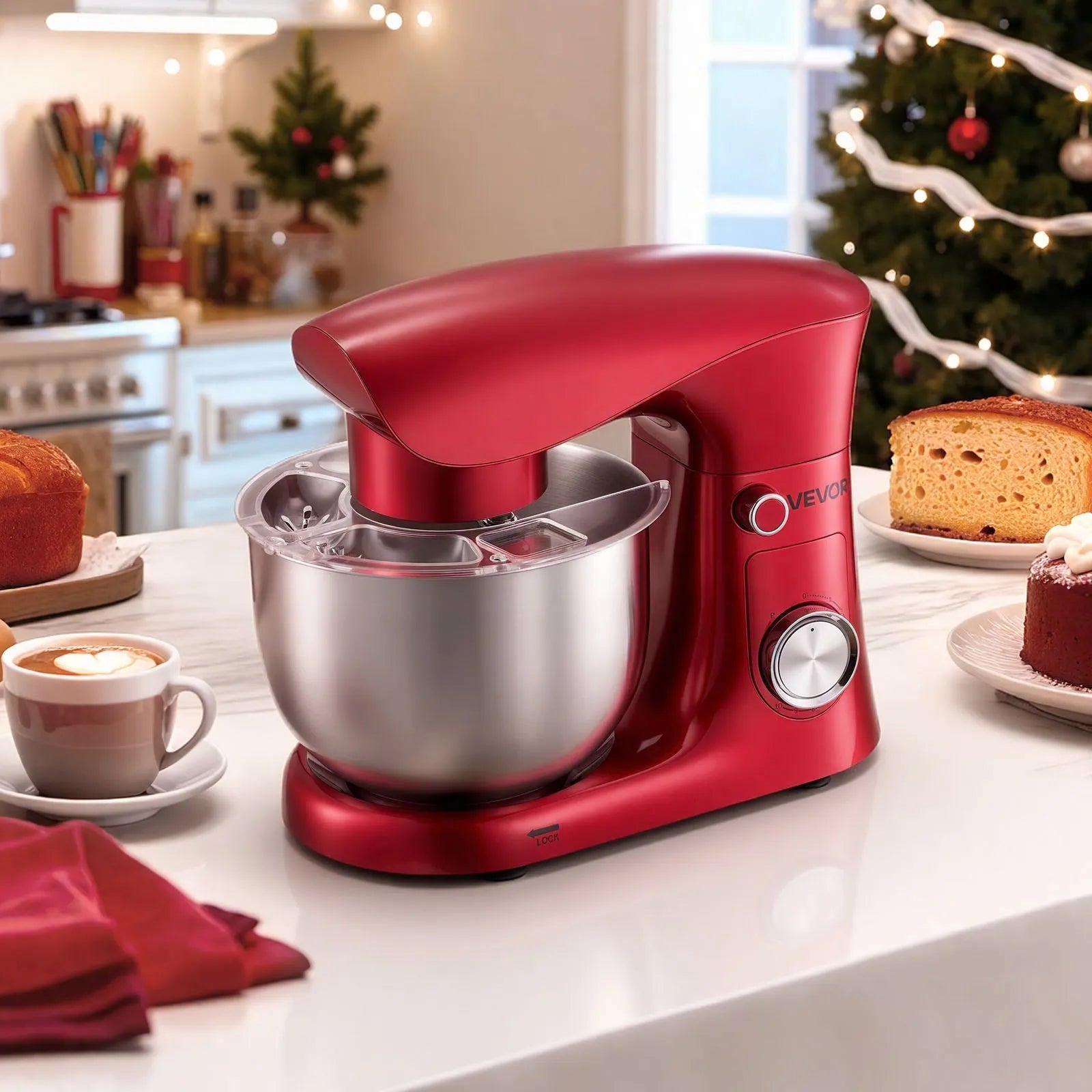 VEVOR Stand Mixer, 4.4 QT Electric Kitchen Mixer, 300W Dough-Mixer, 10 + Pulse Speeds Tilt-head Food-Mixer with Stainless Steel Bowl, Dough Hook, Whisk, Beater, for Baking, Mixing, Whipping & Kneading