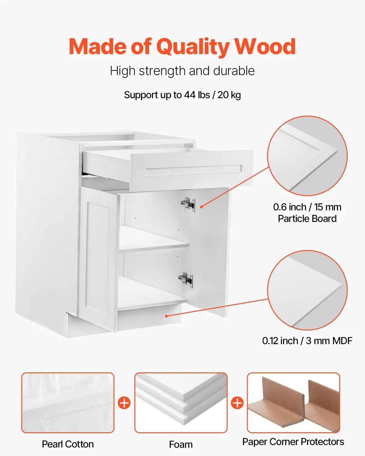 VEVOR Shaker Base Cabinet 24" W x 24" D x 34.5" H Ready to Assemble with Drawer