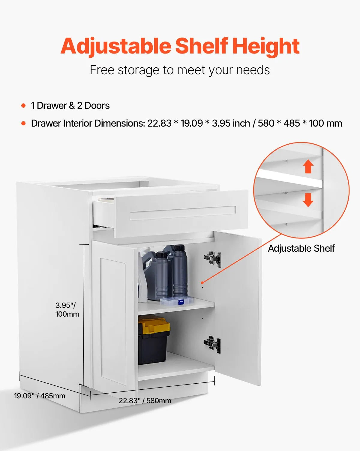 VEVOR Shaker Base Cabinet 24" W x 24" D x 34.5" H Ready to Assemble with Drawer