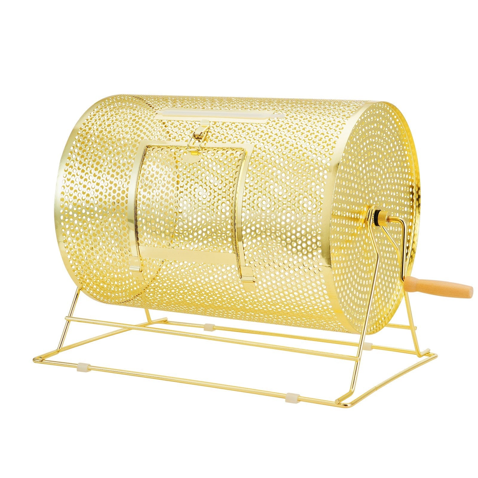 VEVOR Raffle Drum, 16.1 x Ø12 inch Brass Plated Raffle Ticket Spinning Cage, Holds 5000 Tickets or 200 Ping Pong Balls, Metal Lottery Spinning Drawing with Wooden Turning Handle, for Bingo Ballot Part