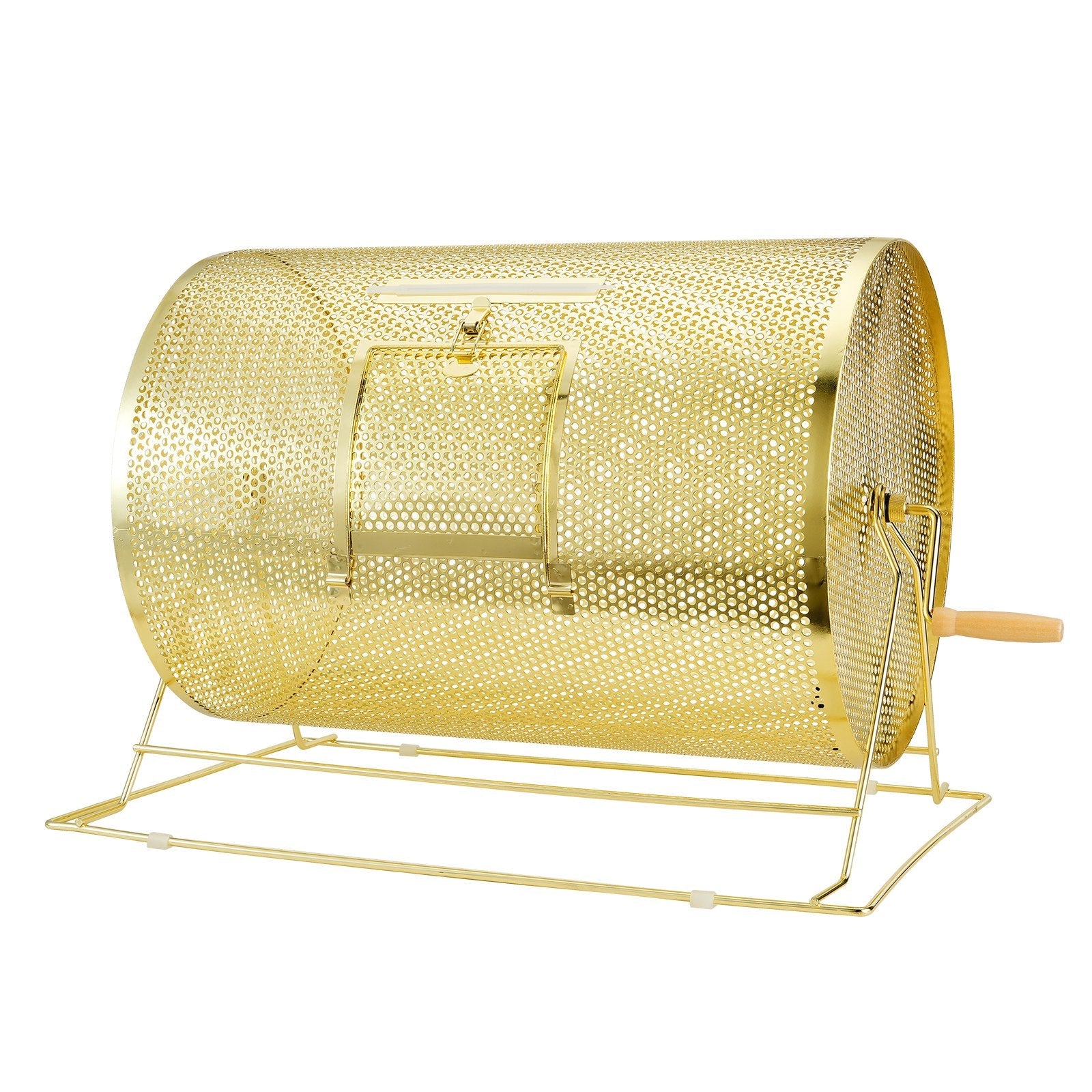 VEVOR Raffle Drum, 14.8 x Ø21.26 inch Brass Plated Raffle Ticket Spinning Cage, Holds 10000 Tickets or 300 Ping Pong Balls, Metal Lottery Spinning Drawing with Wooden Turning Handle, for Bingo Ballot