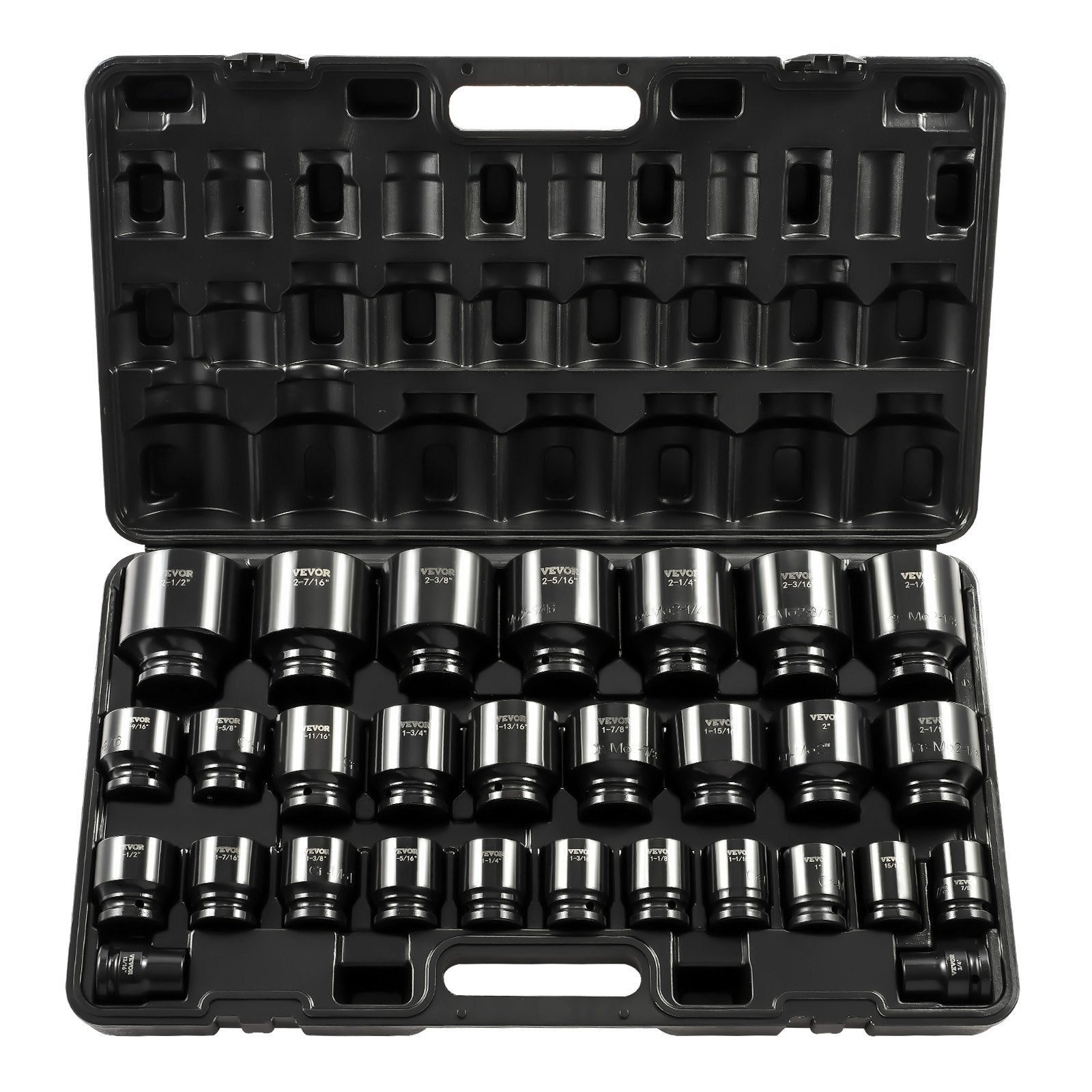 VEVOR Impact Socket Set 3/4 Inches 29 Piece Impact Sockets, 6-Point Sockets, Rugged Construction, CR-M0, 3/4 Inches Drive Socket Set Impact SAE 3/4 inch - 2-1/2 inch, with a Storage Cage