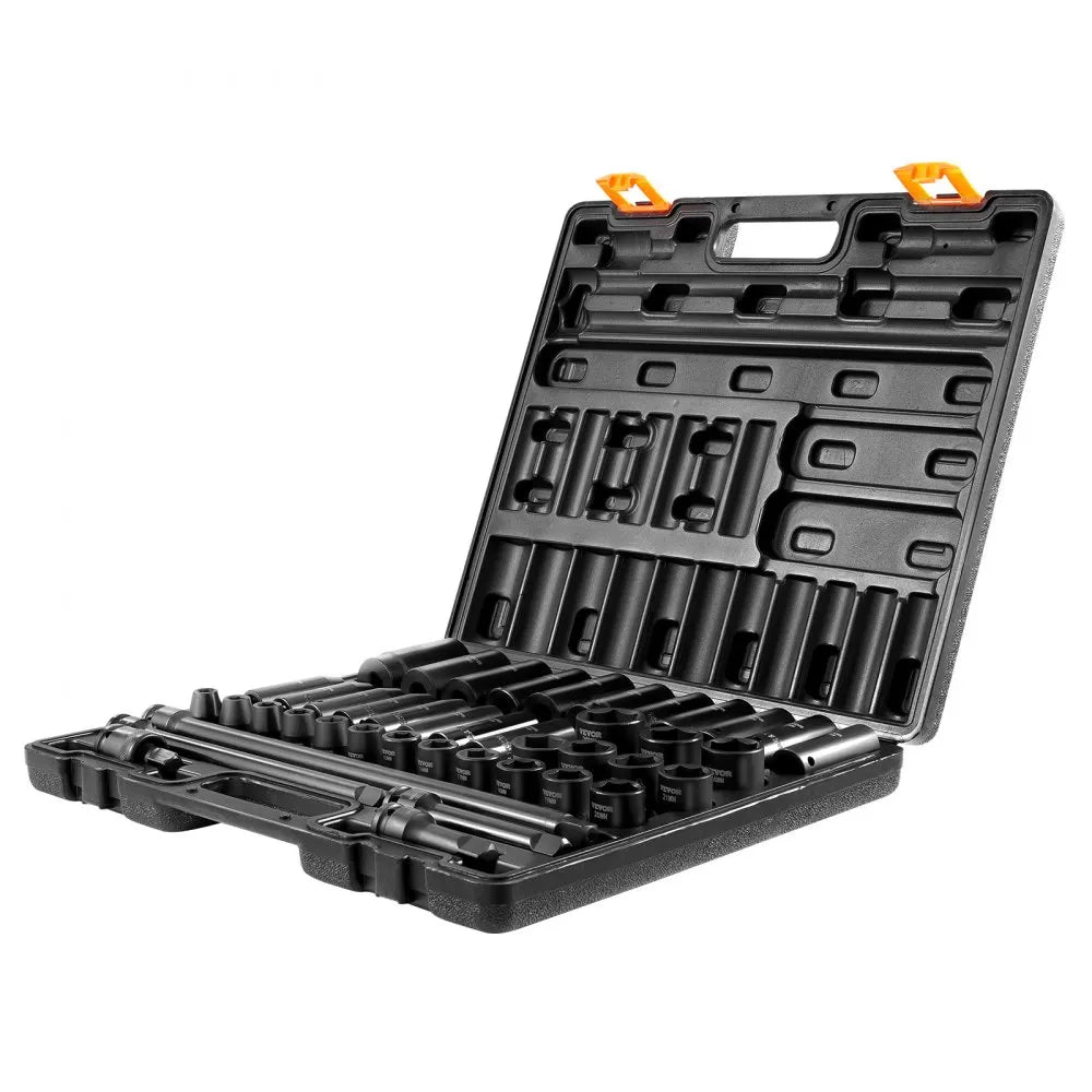 VEVOR Impact Socket Set 1/2 Inches 43 Piece Impact Sockets, Standard Socket Assortment, 1/2 Inches Drive Socket Set 6-Point Sockets Metric 9-30mm (Standard/Deep)