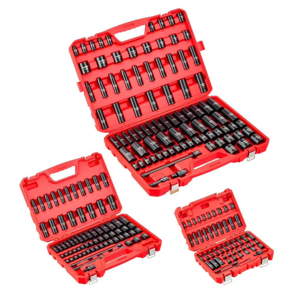 VEVOR 210-Piece Drive Impact Socket Set, 1/4", 3/8" & 1/2" SAE & Metric with Carrying Case