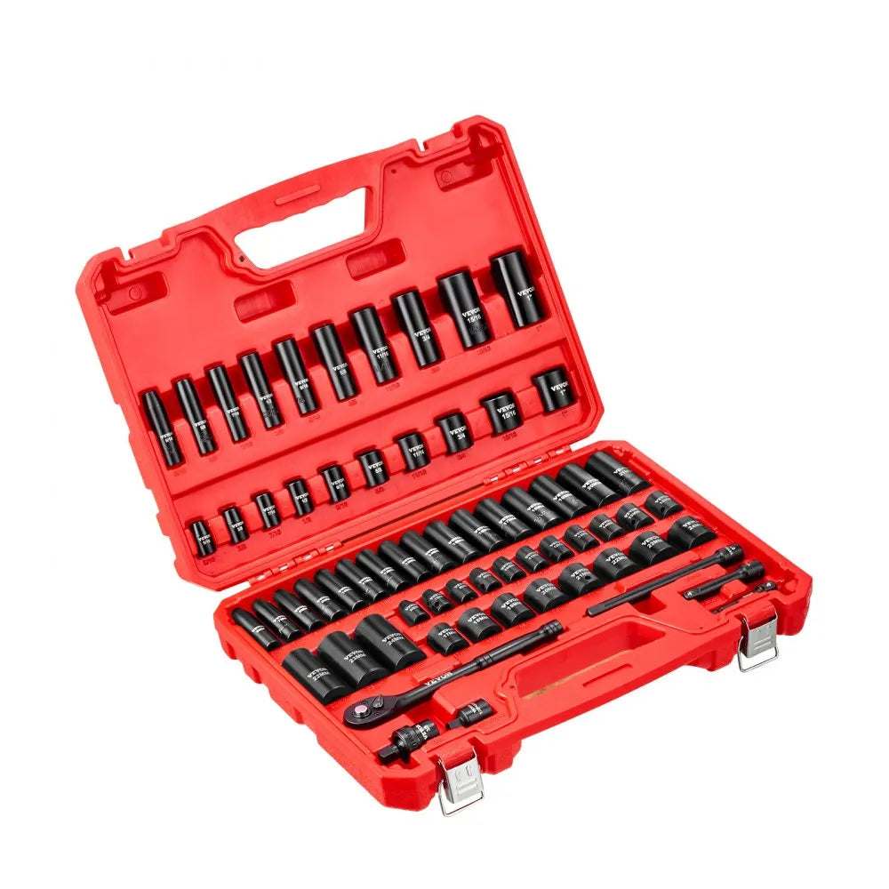 VEVOR 64-Piece 3/8" Drive Impact Socket Set, SAE & Metric 6-Point Deep & Shallow Sockets