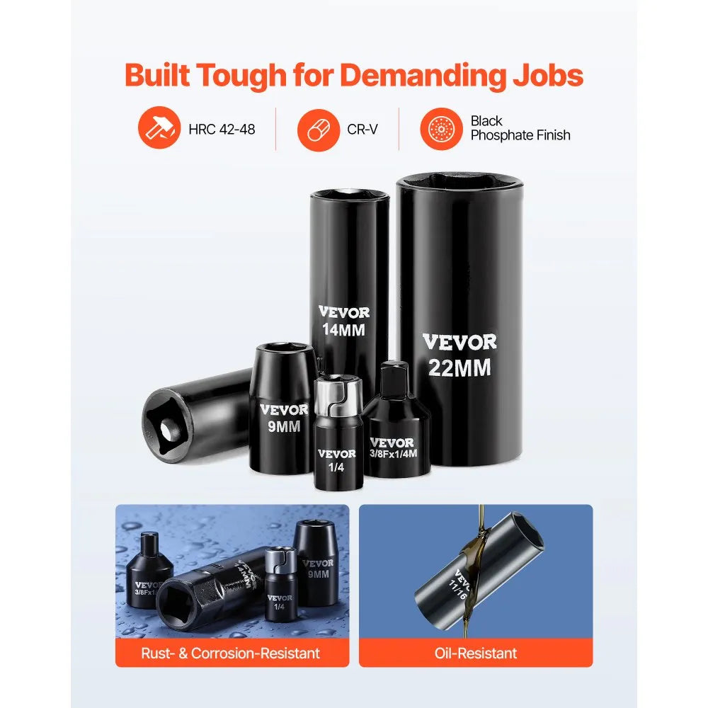 VEVOR 96-Piece 3/8" Drive Impact Socket Set, SAE & Metric Deep and Shallow 6-Point Sockets