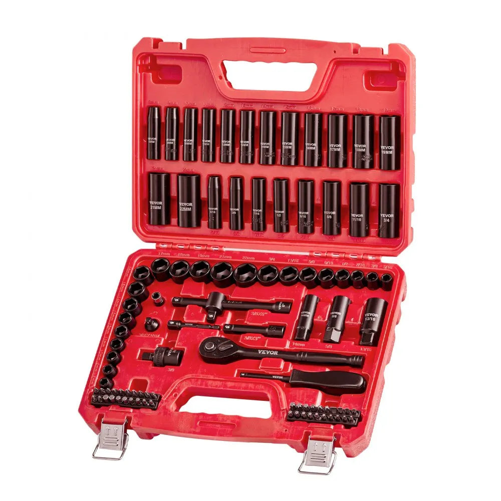 VEVOR 96-Piece 3/8" Drive Impact Socket Set, SAE & Metric Deep and Shallow 6-Point Sockets