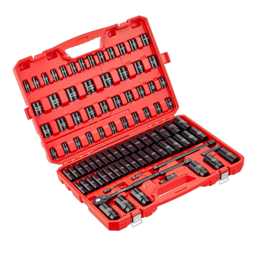 VEVOR 96-Piece 3/8" Drive Impact Socket Set, SAE & Metric Deep and Shallow 6-Point Sockets