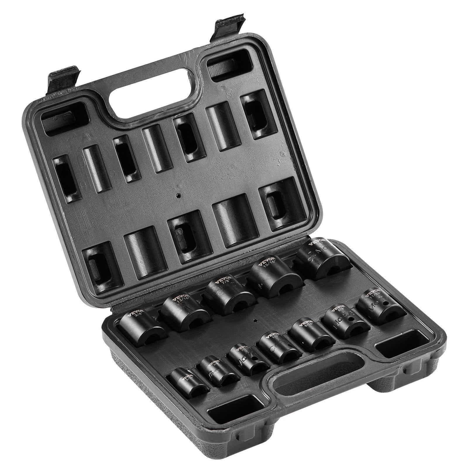 VEVOR Impact Sockets Set 12pcs 6-Point 3/8in Drive Bit Ratchet Tool Kit Case
