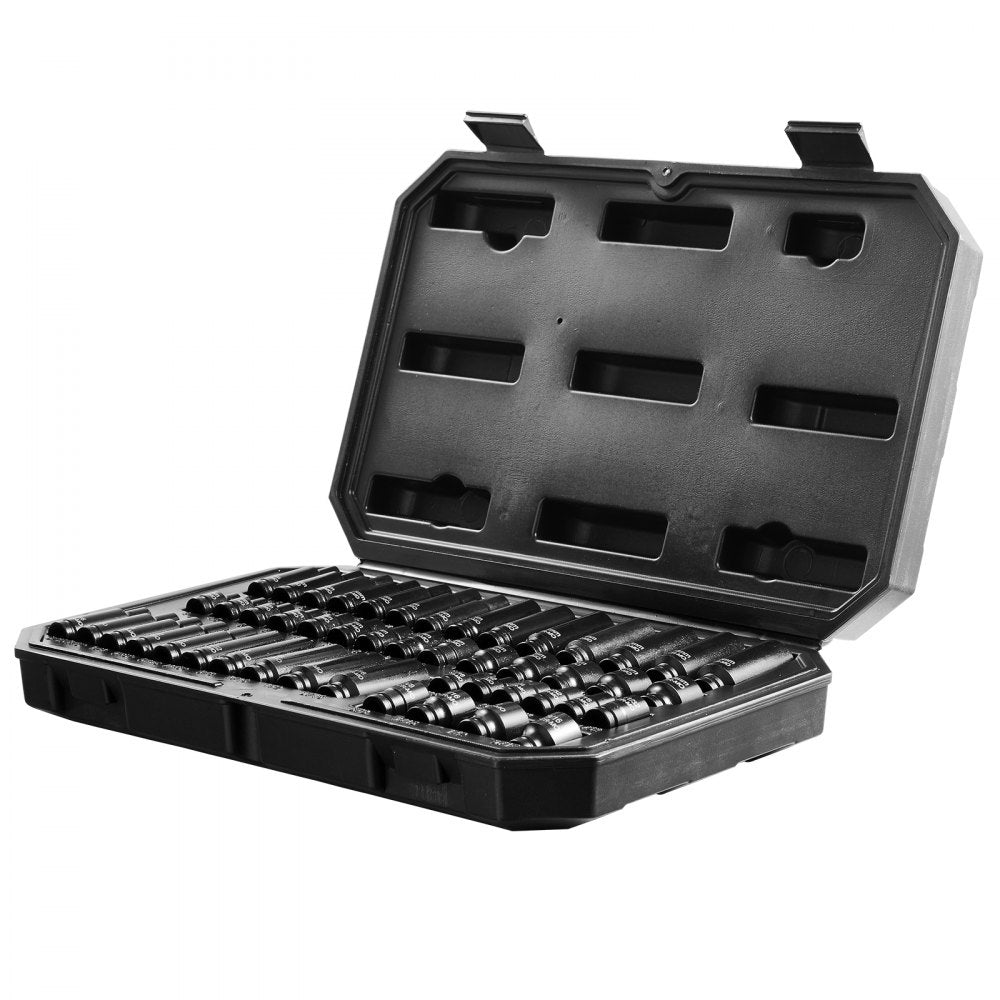VEVOR Impact Sockets Set 48pcs 6-Point 1/4" Drive Bit Ratchet Tool Kit Case