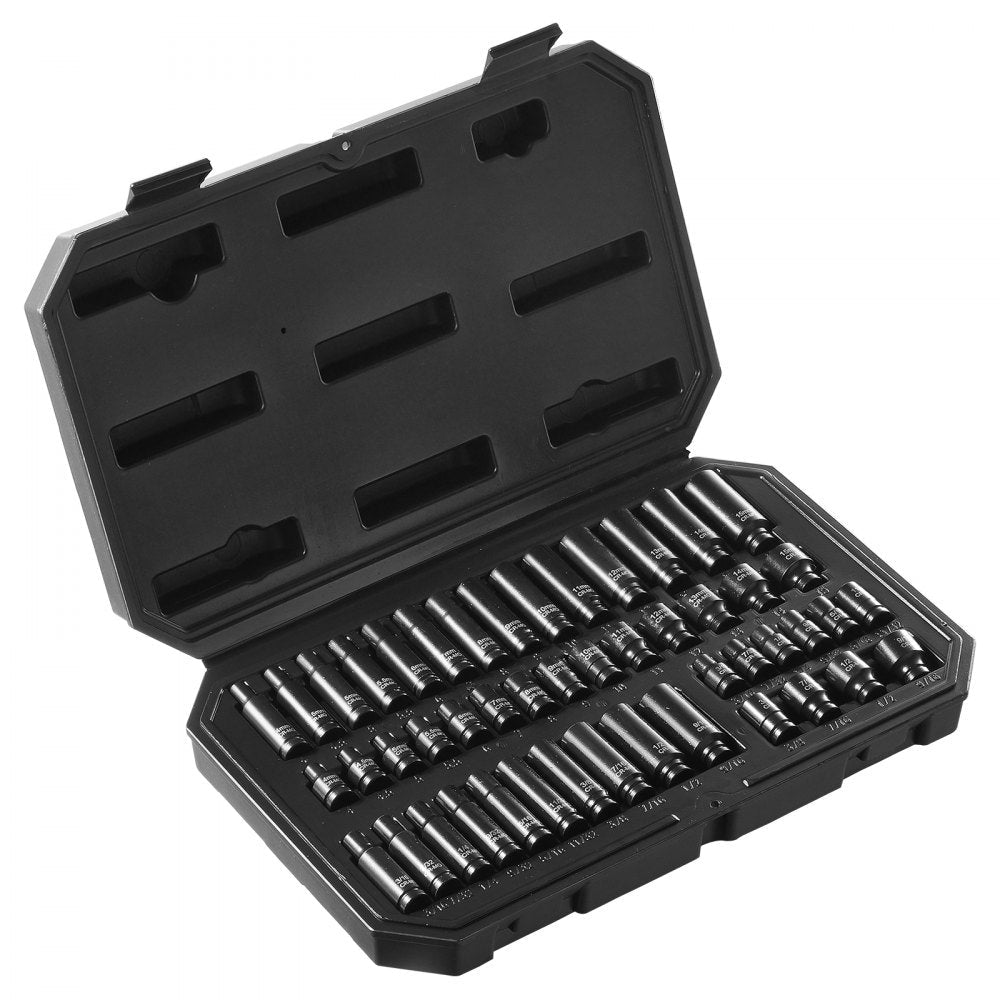 VEVOR Impact Sockets Set 48pcs 6-Point 1/4" Drive Bit Ratchet Tool Kit Case