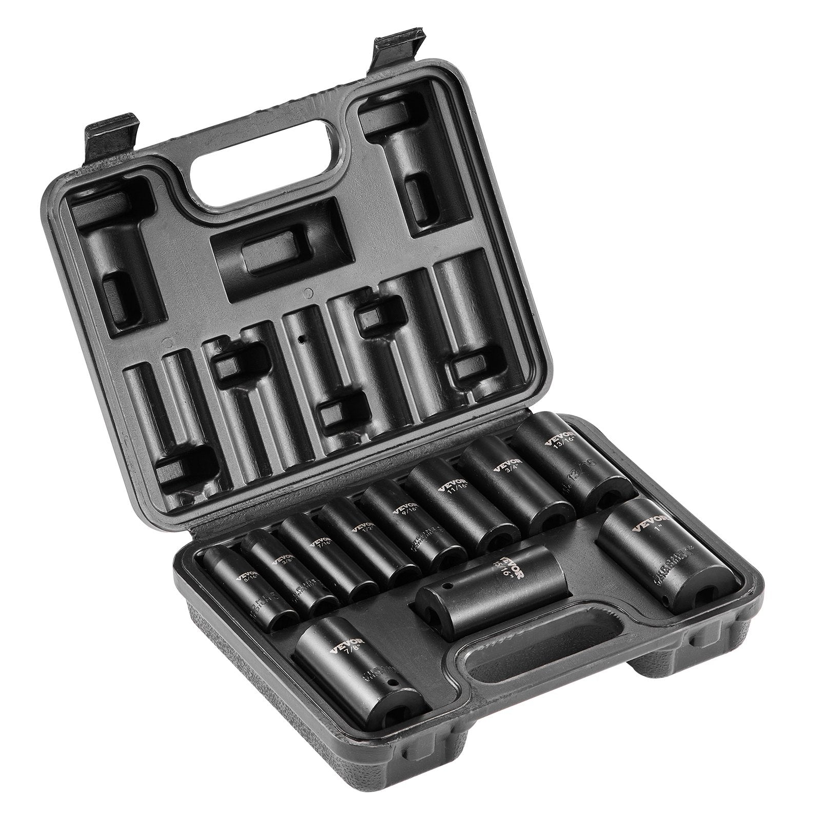 VEVOR Impact Sockets Set 11pcs 6-Point 3/8in Drive Bit Ratchet Tool Kit Case