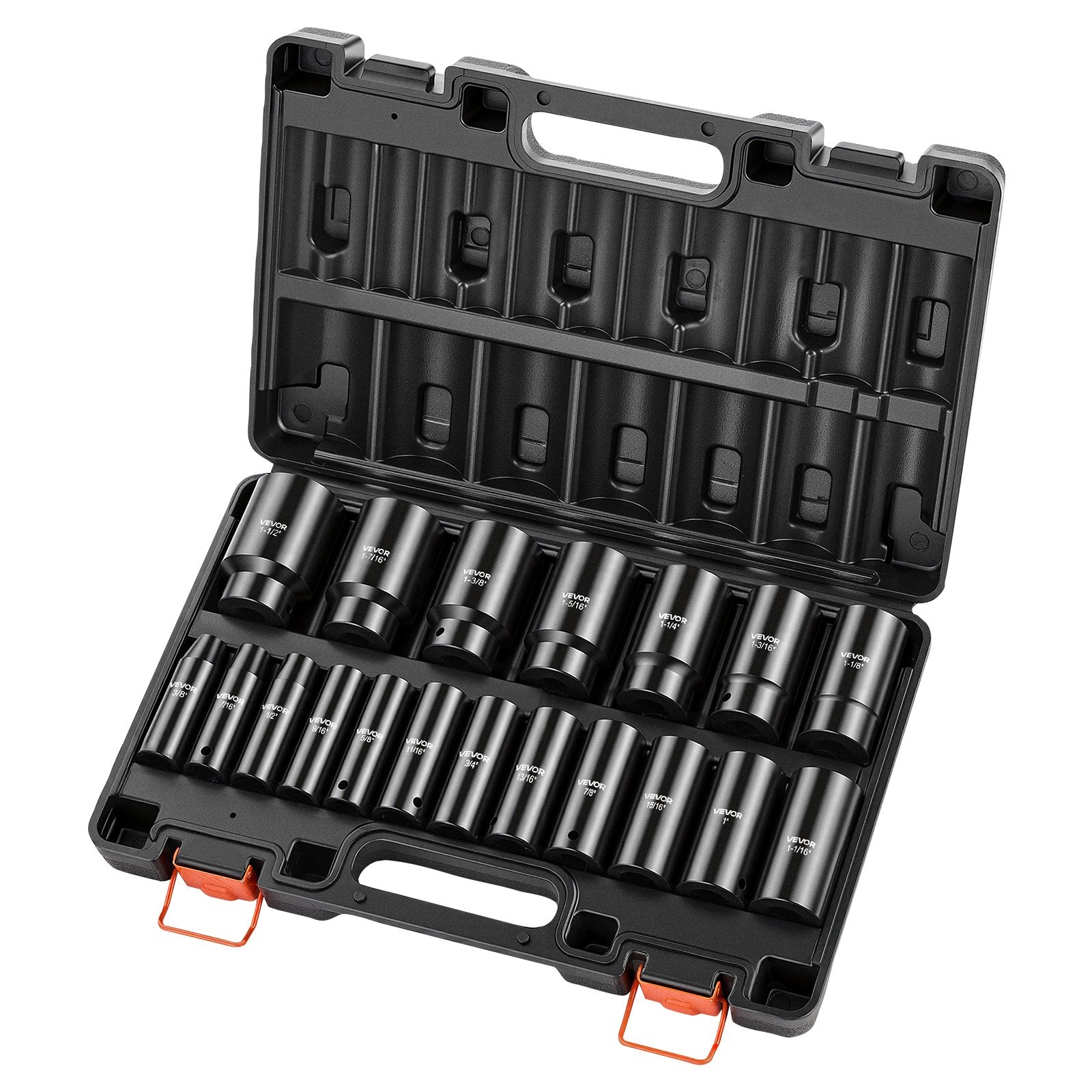 1/2" Drive Impact Socket Set, 19-Piece Deep Impact Socket Set, 6-Point Cr-V Alloy Steel Sockets, SAE Sizes 3/8" to 1-1/2", Heavy-Duty Storage Case Included