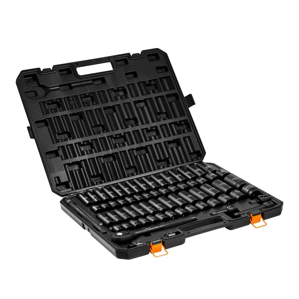 VEVOR 65-Piece 1/2" Drive Impact Socket Set, SAE & Metric 6-Point Sockets with Storage Case
