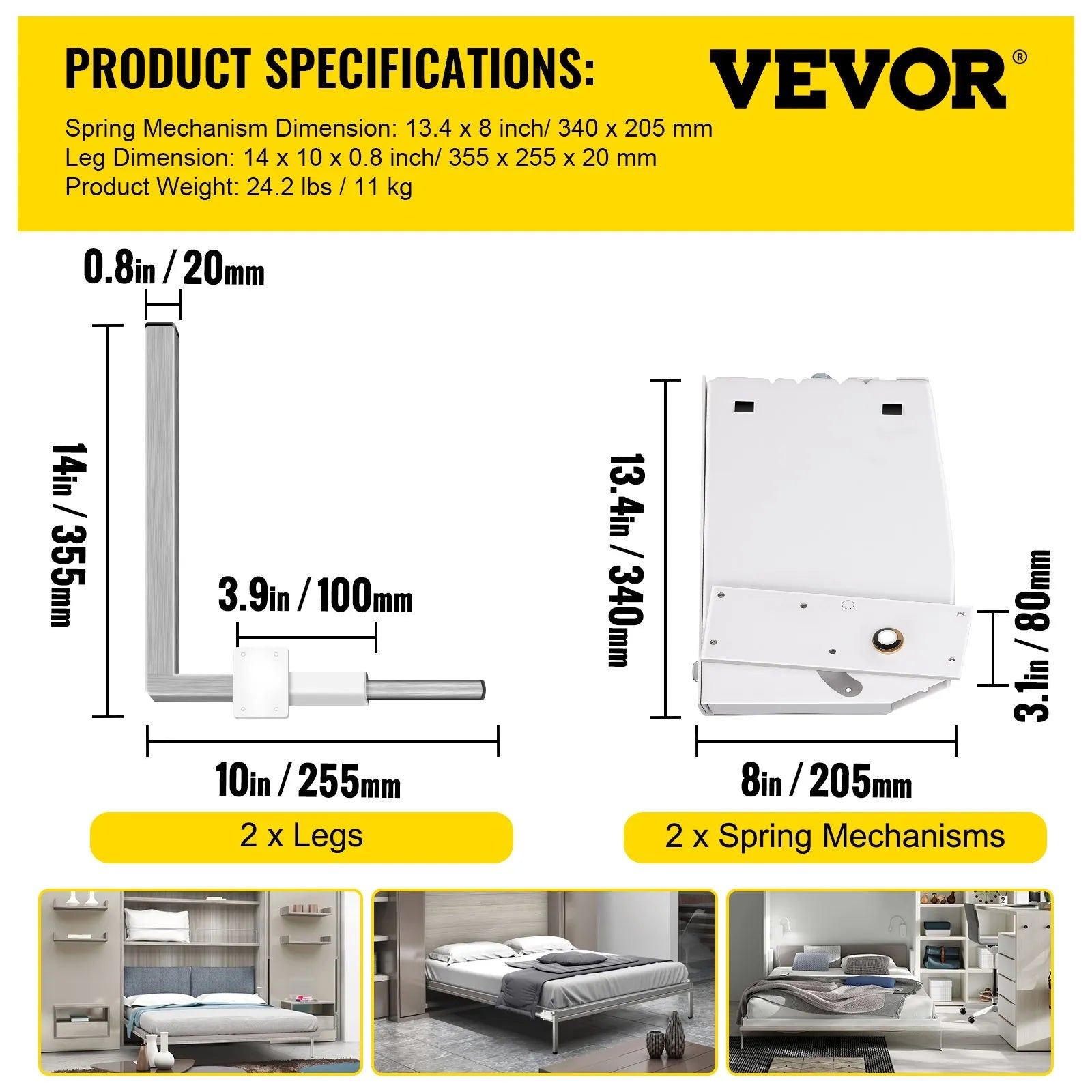 VEVOR DIY Murphy Bed Hardware Kit Vertical Mounting Wall Bed Springs Mechanism Heavy Duty Bed Support Hardware DIY Kit for King Queen Bed