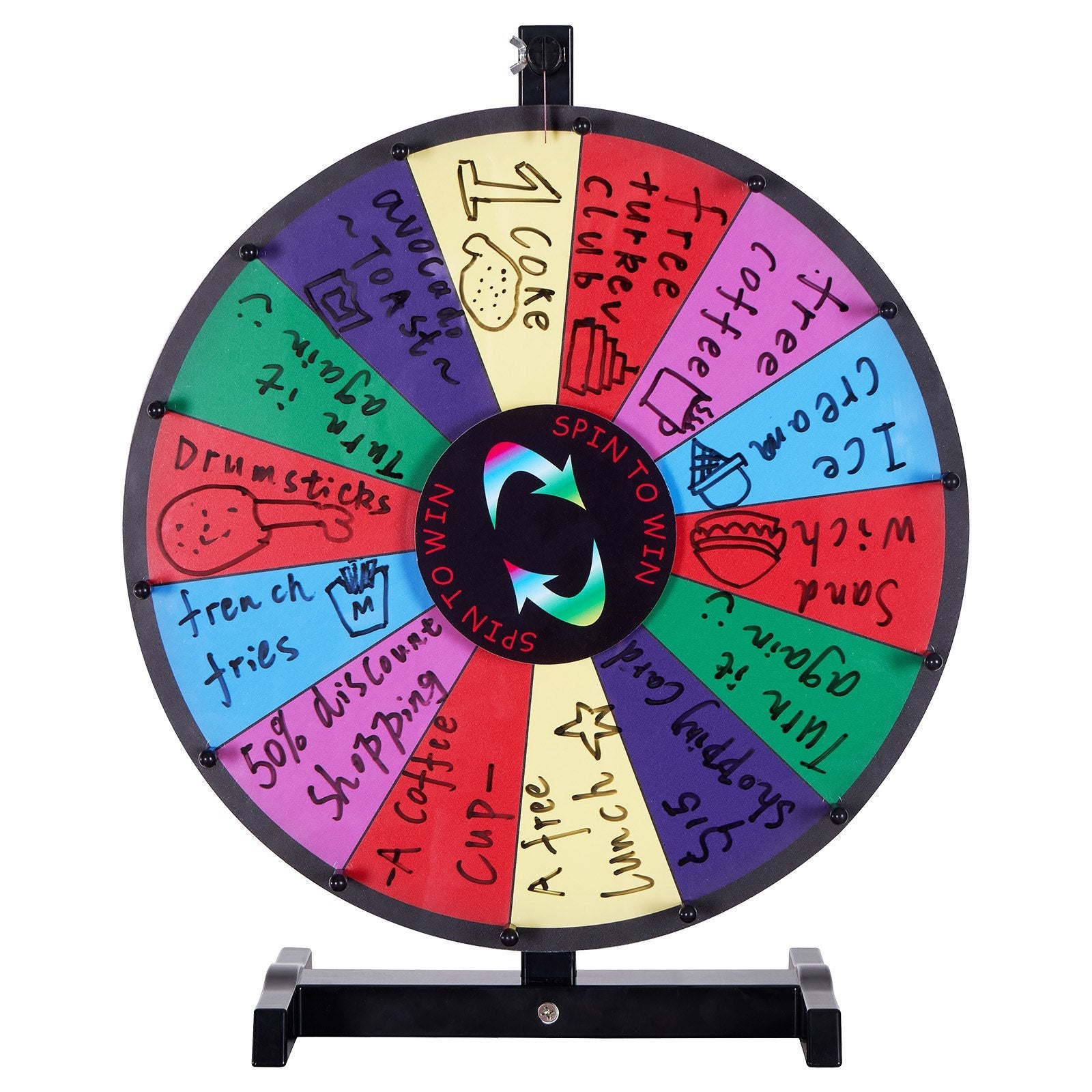 VEVOR 18 inch Spinning Prize Wheel, 14 Slots Tabletop Spinner, Heavy Duty Roulette Wheel with a Dry Erase and 2 Markers, Win Fortune Spin Games in Party Pub Trade Show Carnival