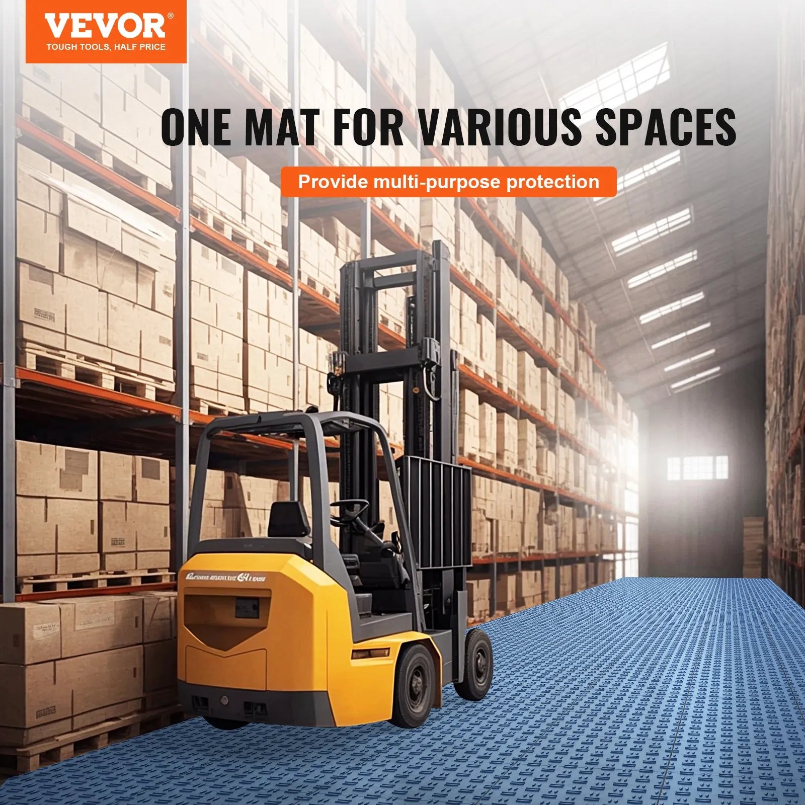 VEVOR Garage Tiles Interlocking, 12 x 12 x 0.53 inch 50 Pack Garage Floor Covering Tiles, Non-Slip Double-Sided Texture Garage Flooring Tiles, for Garages, Basements, Repair Shops, Blue