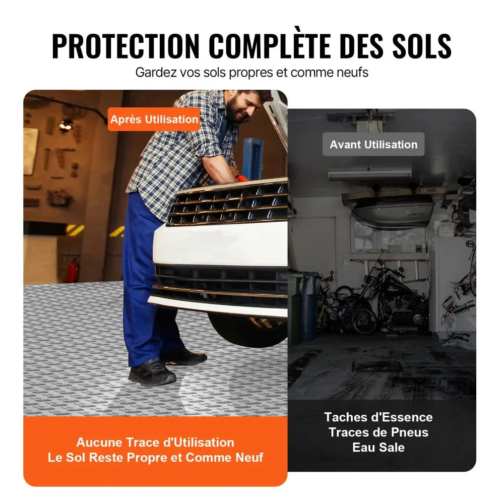 VEVOR Garage Tiles Interlocking, 12 x 12 x 0.53 inch 50 Pack Garage Floor Covering Tiles, Non-Slip Double-Sided Texture Garage Flooring Tiles, for Garages, Basements, Repair Shops, Silver