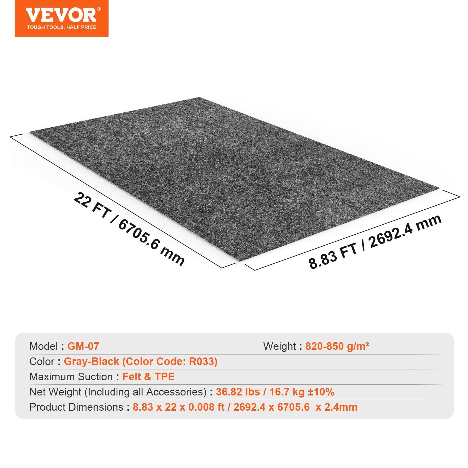 Garage Floor Mat, 8'10"x22' Waterproof Protection