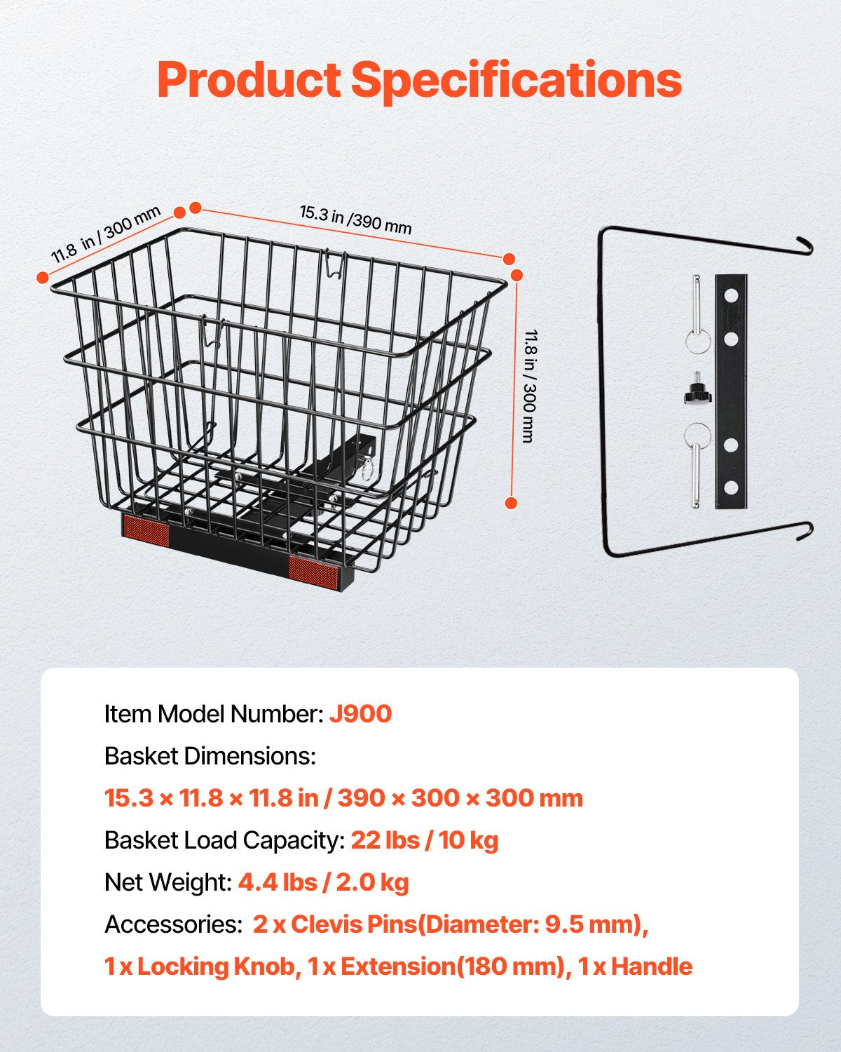 VEVOR Scooter Rear Basket Heavy Duty Mobility Basket with Handle 1 in Receiver