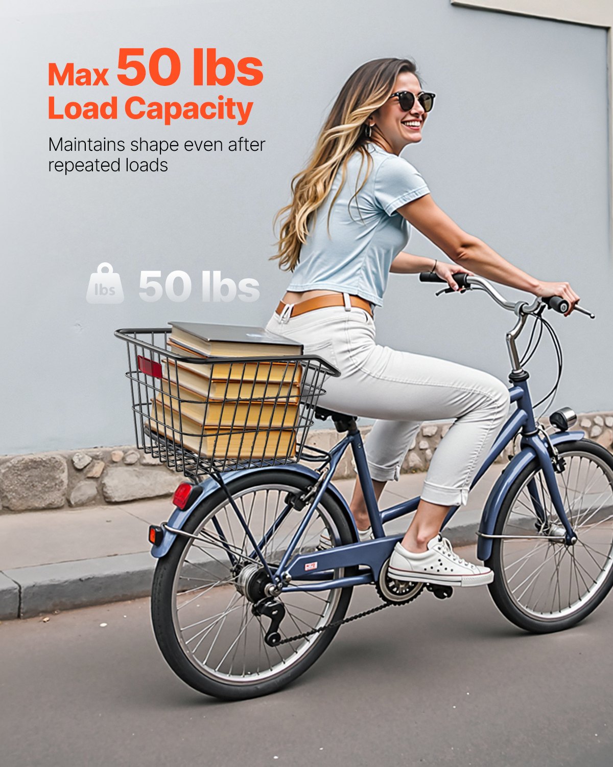 VEVOR Rear Bike Basket Metal Wire Bicycle Basket Reflective Tail Light Cover