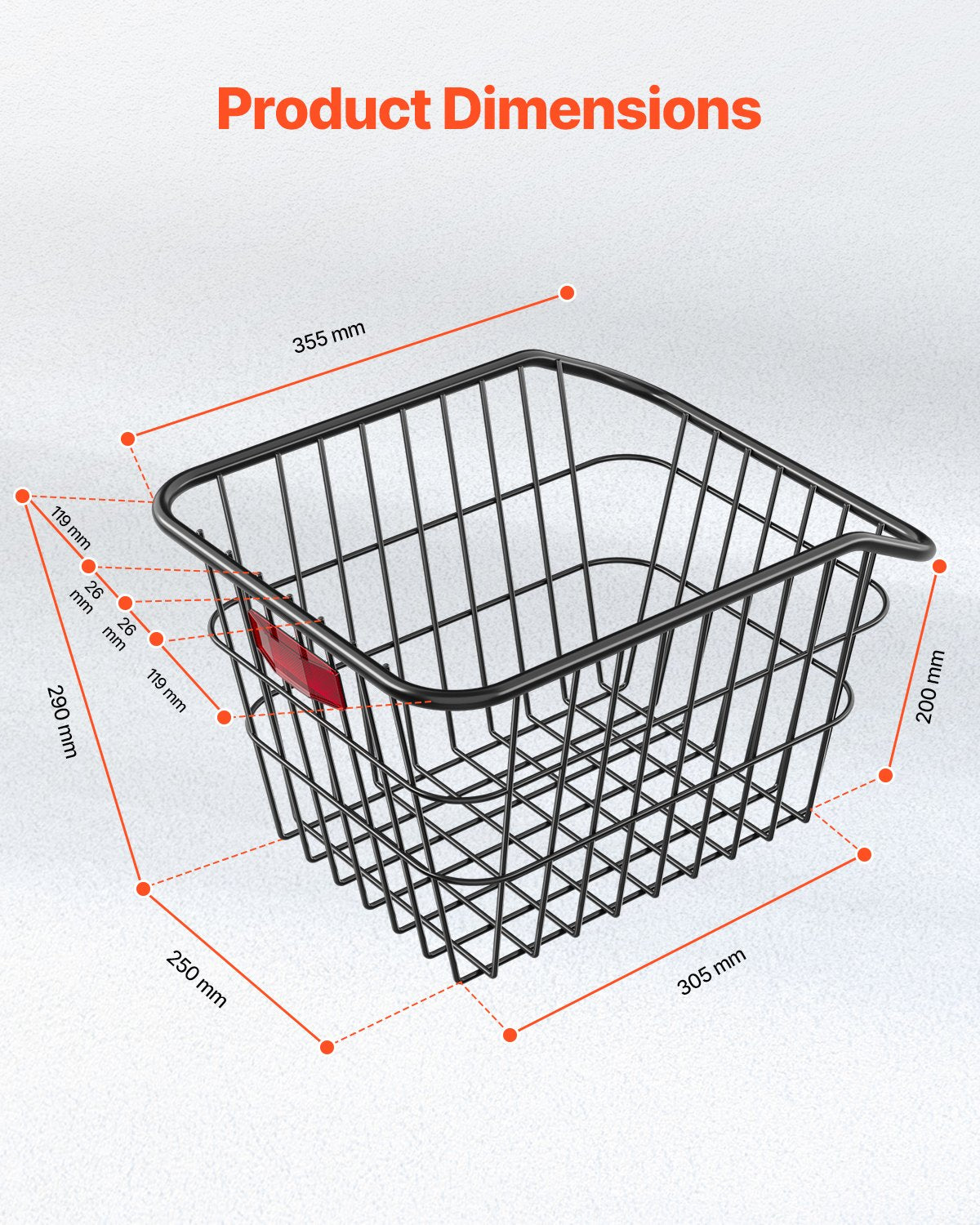 VEVOR Rear Bike Basket Metal Wire Bicycle Basket Reflective Tail Light Cover