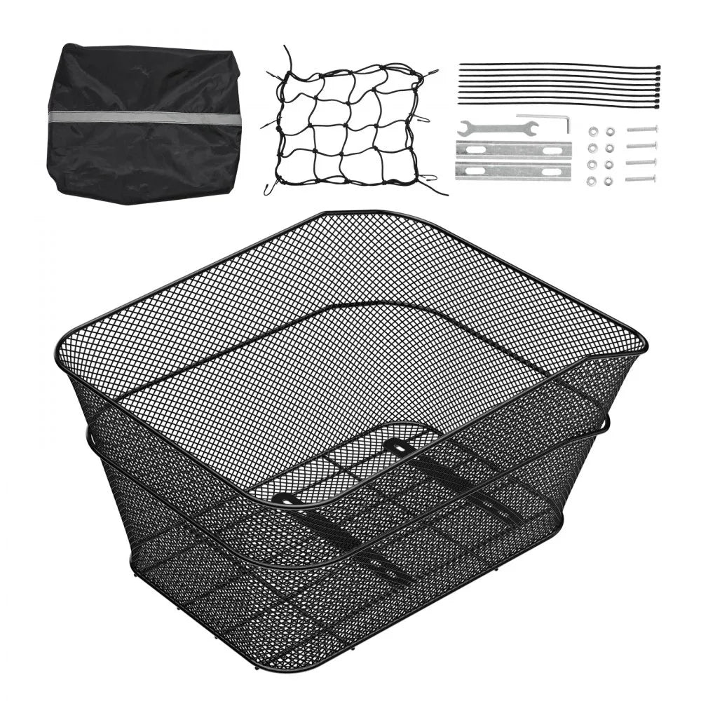 VEVOR Rear Bike Basket Wire Mesh Bicycle Basket with Cargo Net Waterproof Cover