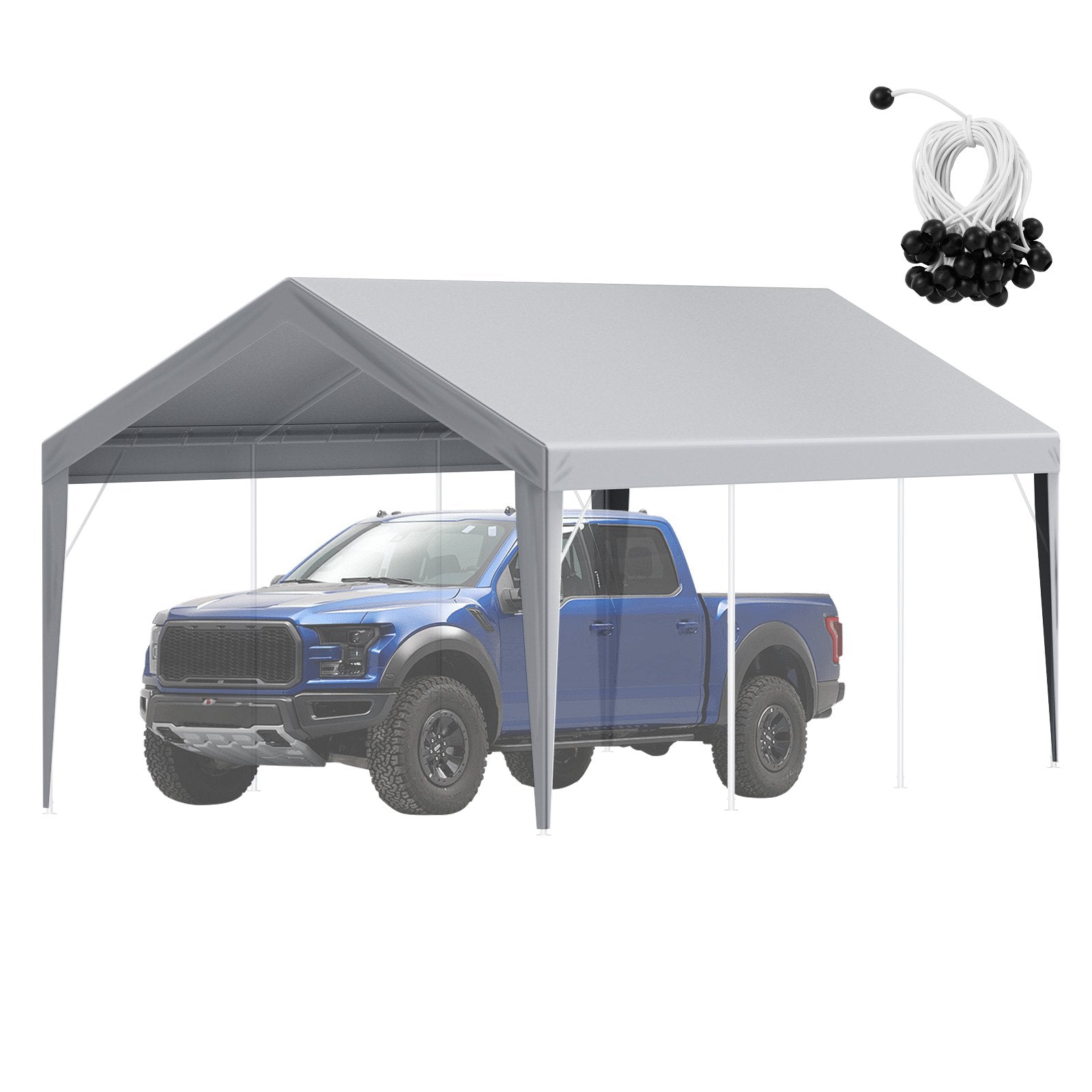 VEVOR Carport Replacement Canopy Cover 10 x 20 ft, Garage Top Tent Shelter Tarp Heavy-Duty Waterproof & UV Protected, Easy Installation with Ball Bungees,Grey (Only Top Cover, Frame Not Include)