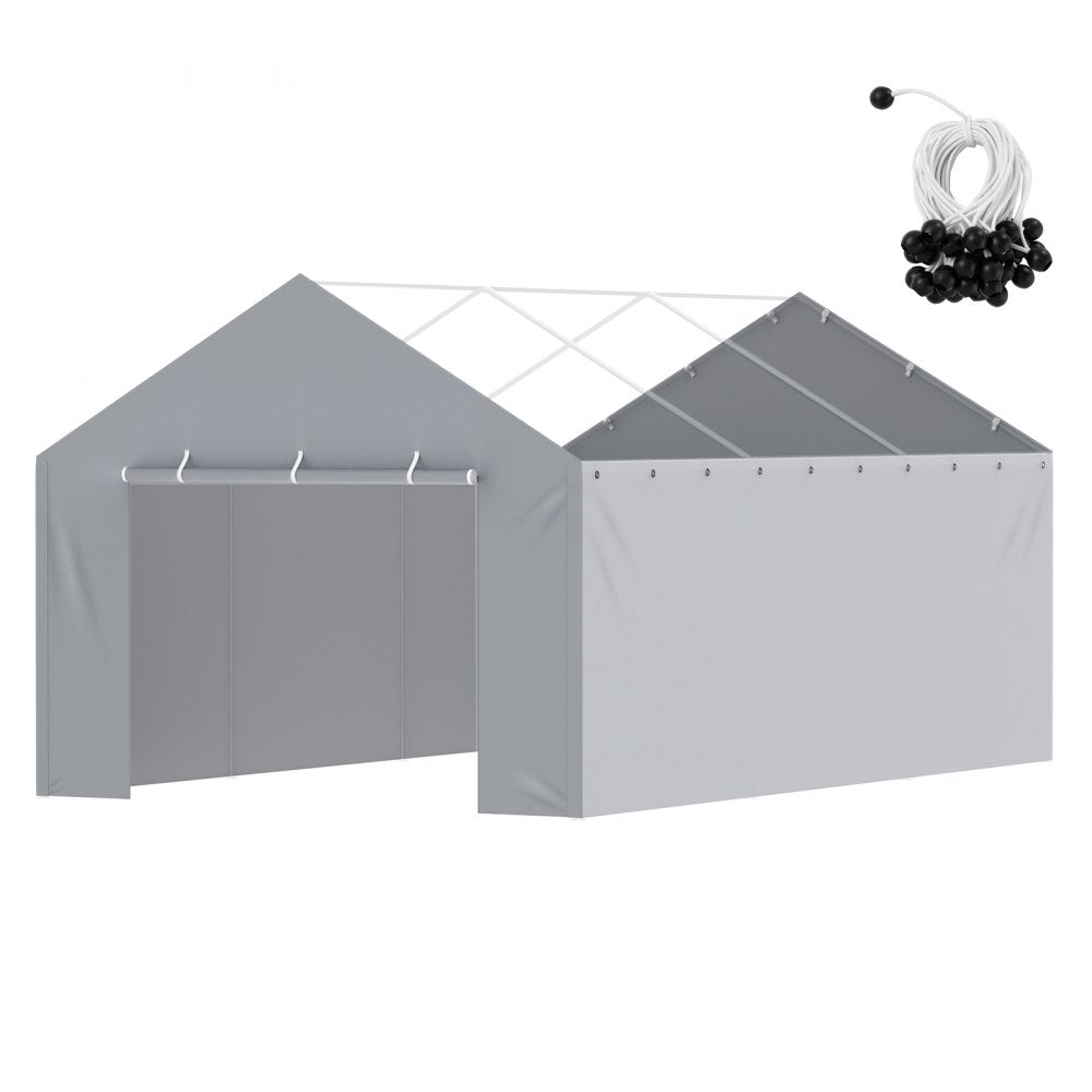VEVOR Carport Replacement Canopy Cover Side Wall 12 x 20 ft, Garage Tent Shelter Tarp Heavy-Duty Waterproof & UV Protected, Easy Installation with Ball Bungees,Grey (Top and Frame Not Included)