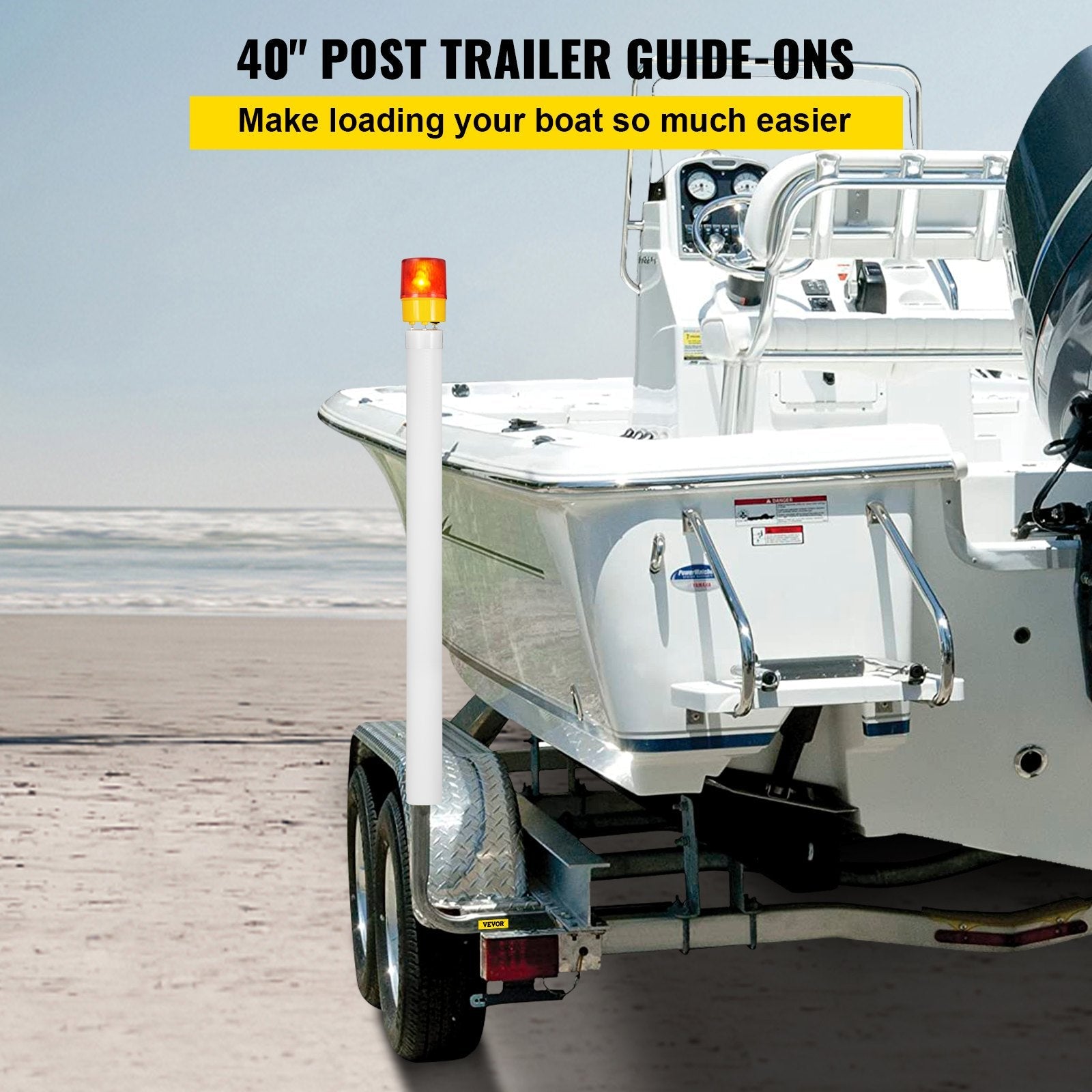 VEVOR Boat Trailer Guide-on, 40", 2PCS Galvanized Steel Trailer Post Guide on, with LED-Lighted PVC Tube Covers, Mounting Hardware Included, for Ski Boat, Fishing Boat or Sailboat Trailer