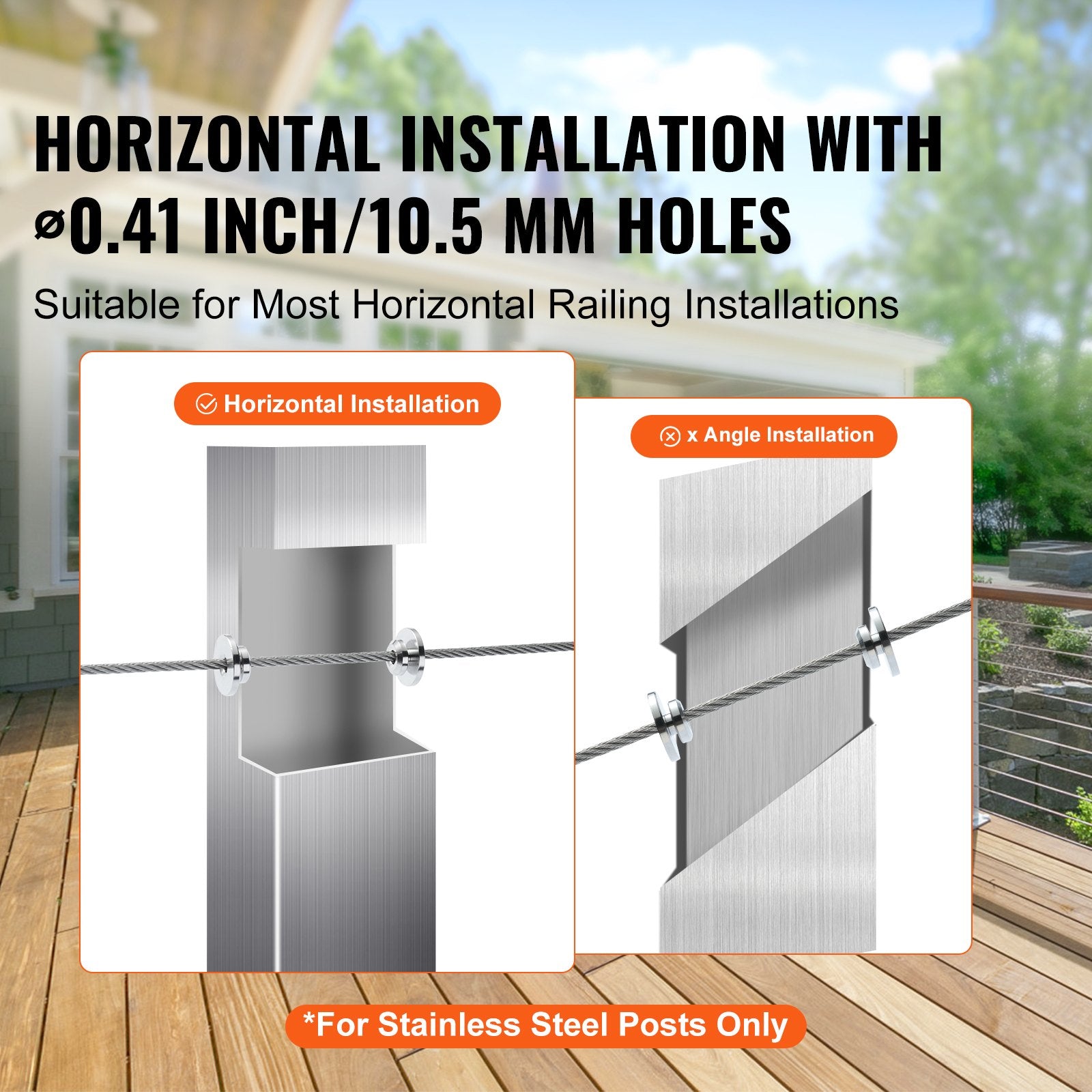 VEVOR 51Pack Cable Railing Kit 1/8" Wheel Protector Sleeves, Bundle with Black Invisible 1/8" Swage Tensioner and Terminal, Cable Railing Post Safeguard Covers for 0.41inch Horizontal Hole Post