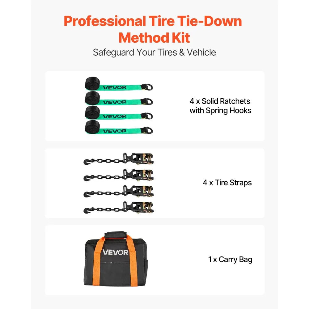 Heavy-Duty Wheel Chock Tie-Down Kit with Tire Straps & Ratchets, 10,009 lb Break Strength