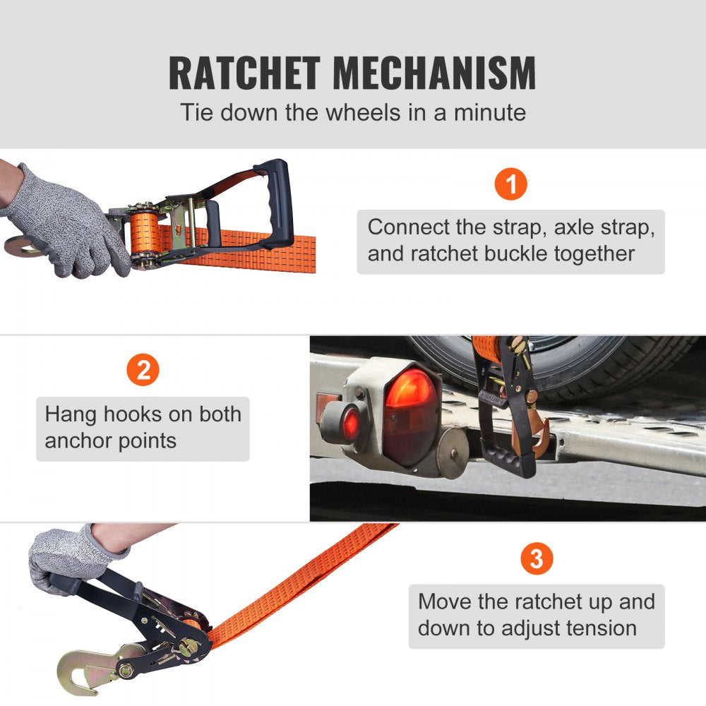 VEVOR Ratchet Tie Down Straps Kit, Lasso Style 2" x 120" Tire Straps, 5512 LBS Working Load, 11023 LBS Breaking Strength, Car Tie Down Straps with Snap Hooks for Passenger Car, Truck, Trailer, 4-Pack