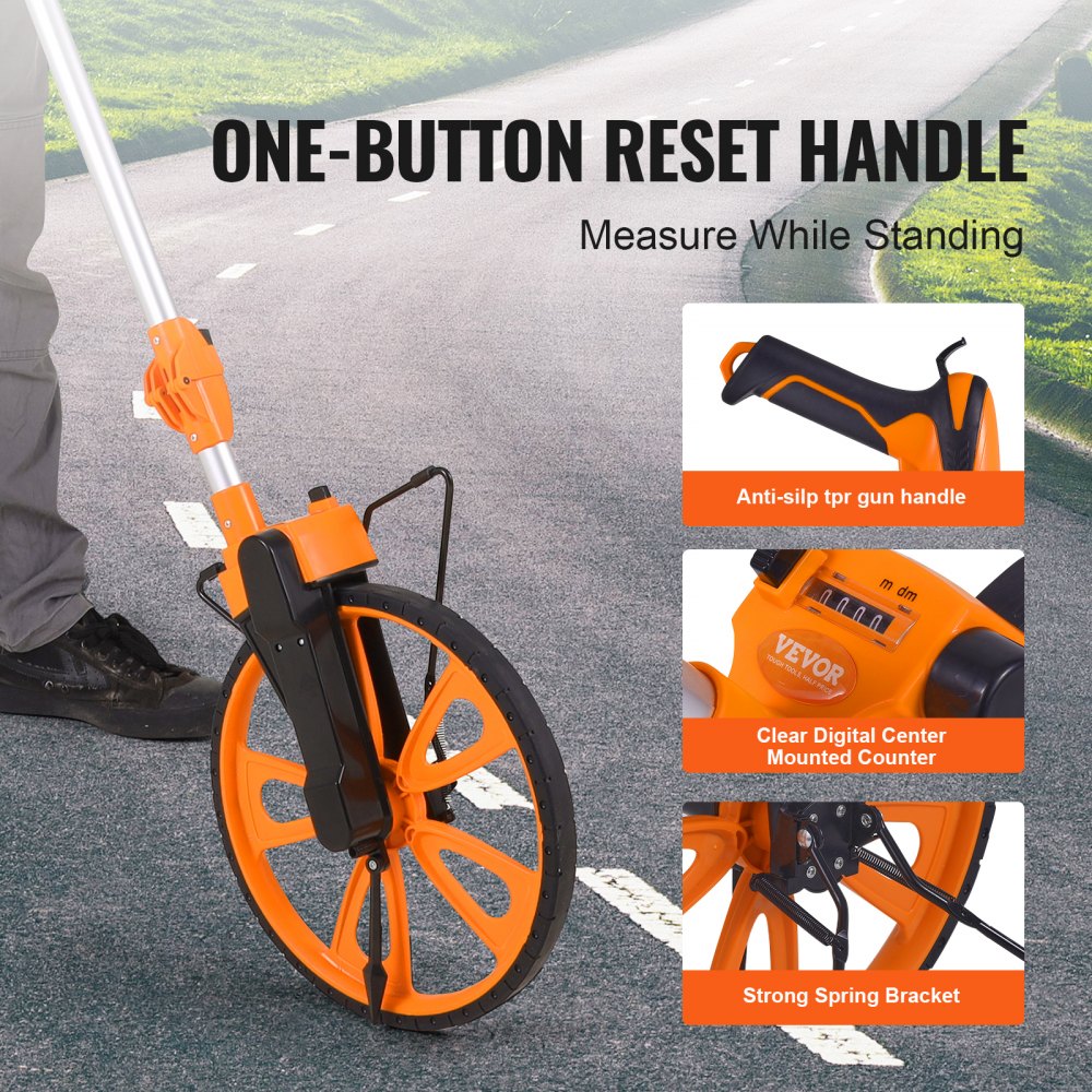 VEVOR Measuring Wheel in Inches, 12.5in Diameter Wheel, Centerline Design w/ Handbrake, 39.76-20.47 in Telescoping Measure Wheel,Measurement 0-9,999m with Bag, for Lawn/Hard/Soft/Wood Road Measuring