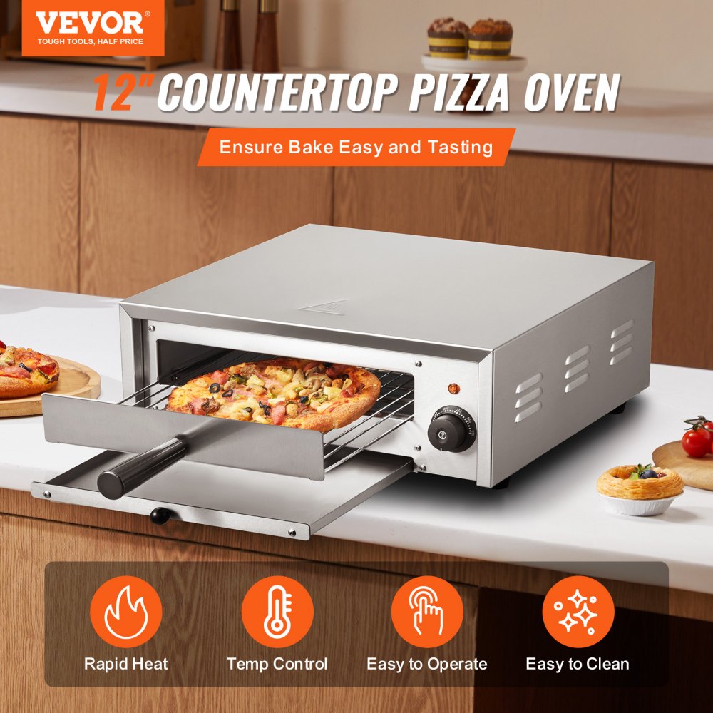 VEVOR Electric Pizza Oven 12-inch 1500W 122-662? Temp Range Removable Crumb Tray