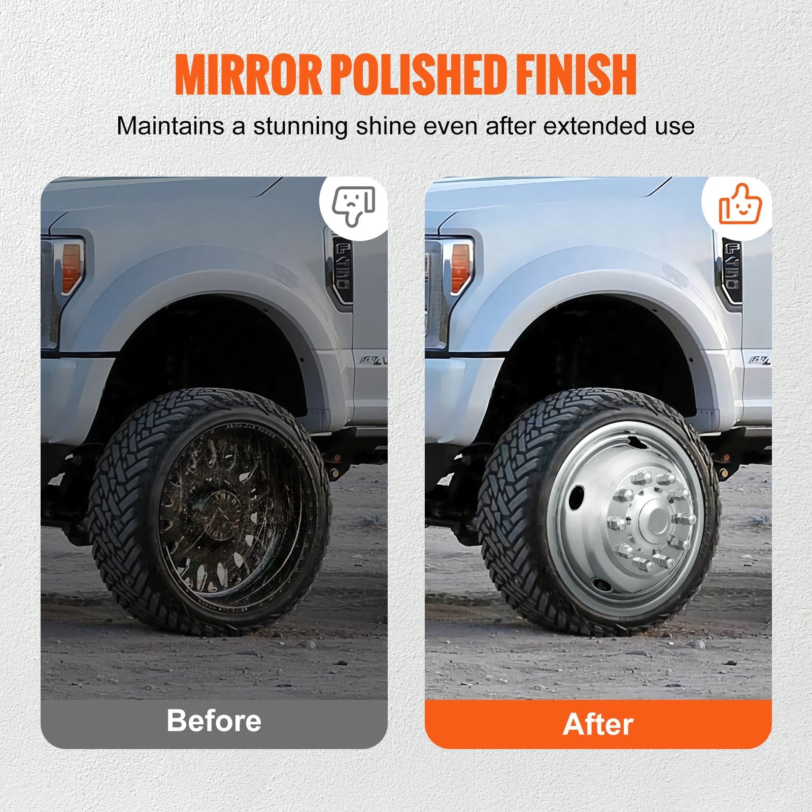 VEVOR 19.5-inch 10 Lug Wheel Simulators, 304 Stainless Steel Wheel Simulator Kit with Mirror Polished Finish, 2 Front and 2 Rear Wheel Covers Fit for Ford F450/F550 (2005-2020), 4 pcs