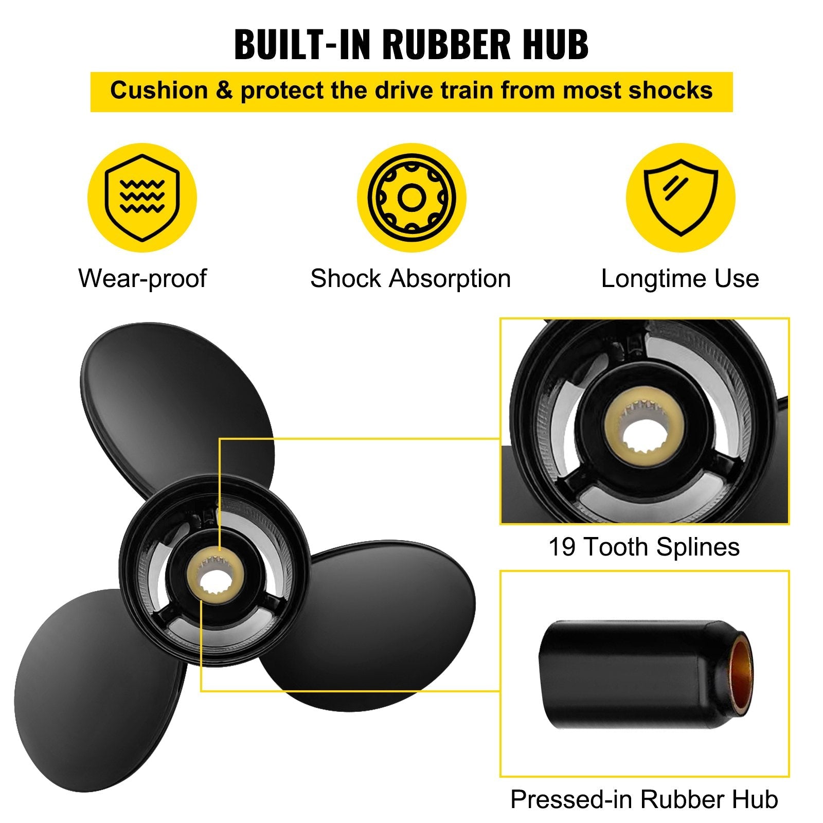 VEVOR Outboard Propeller, Replace for OEM 3817468, 3-Blade 14 1/2" x 19" Pitch Aluminium Boat Propeller, Compatible with Volvo Penta SX Drive All Models, w/ 19 Tooth Splines, RH