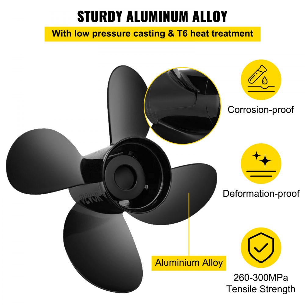 VEVOR Outboard Propeller, Replace for OEM 48-8M0084494, 4-Blade 14 1/2 x 17 Boat Propeller, Compatible w/ 135-300HP 2-Stroke & 4-Stroke Outboards, Alpha&Bravo I Stern-Drives, RH