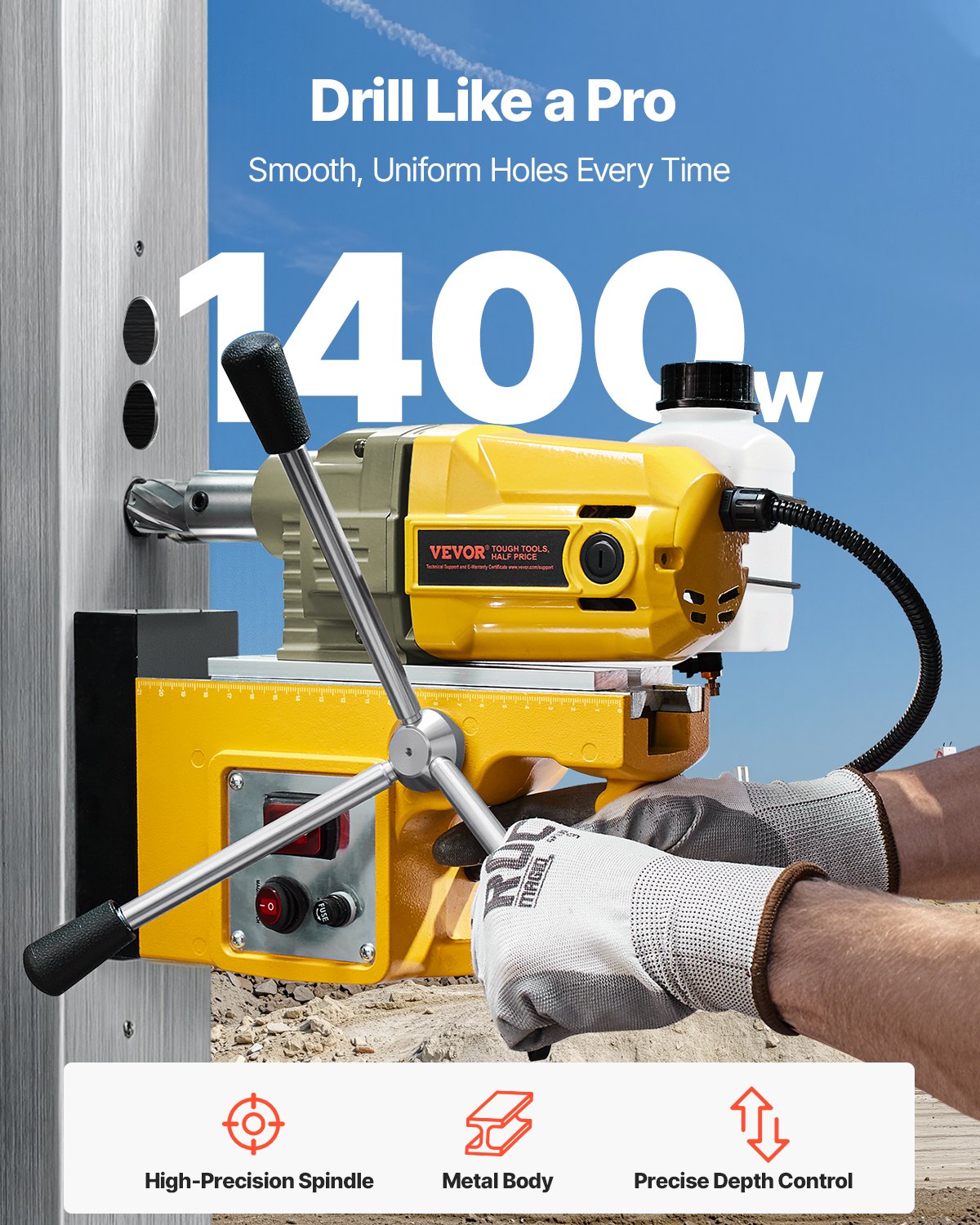 Magnetic Drill 1400W 2810 lbf Mag Drill Press 1.6 in Boring Diameter 800 RPM