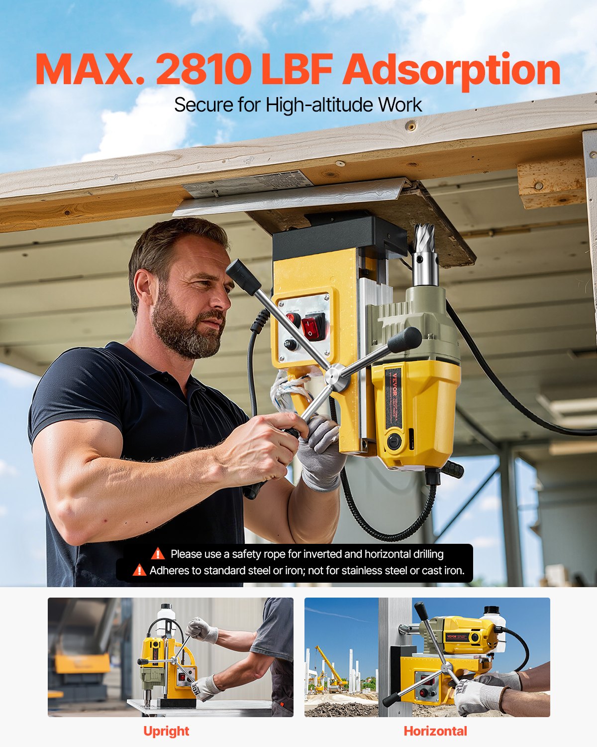 Magnetic Drill 1400W 2810 lbf Mag Drill Press 1.6 in Boring Diameter 800 RPM