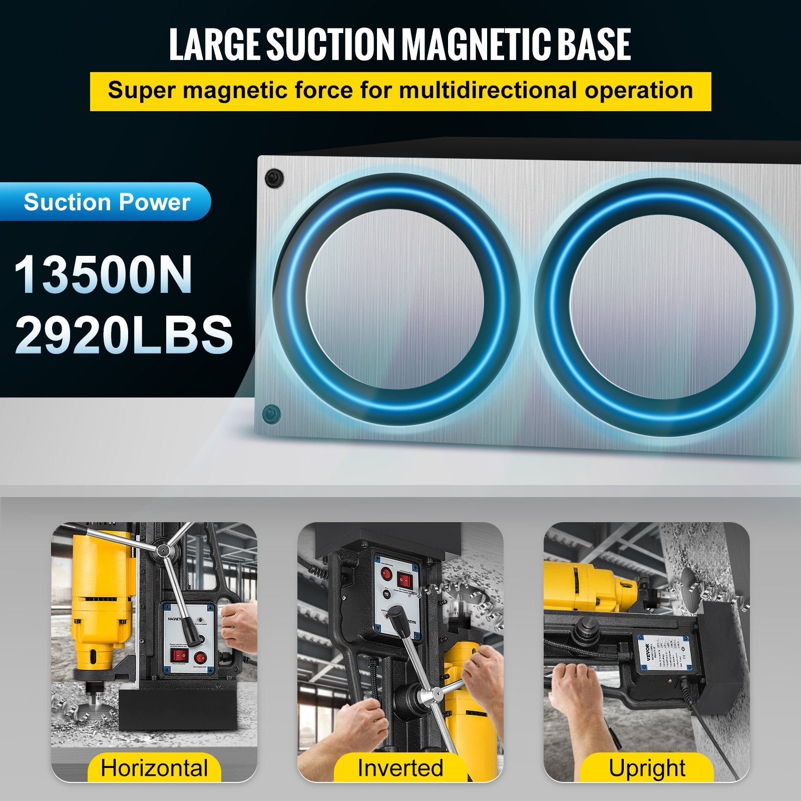 VEVOR 1200W Magnetic Drill Press with 9/10 Inch (23mm) Boring Diameter Magnetic Drill Press Machine 2920 Lbs Magnetic Force Magnetic Drilling System 500RPM Portable Electric Magnetic Drill Press