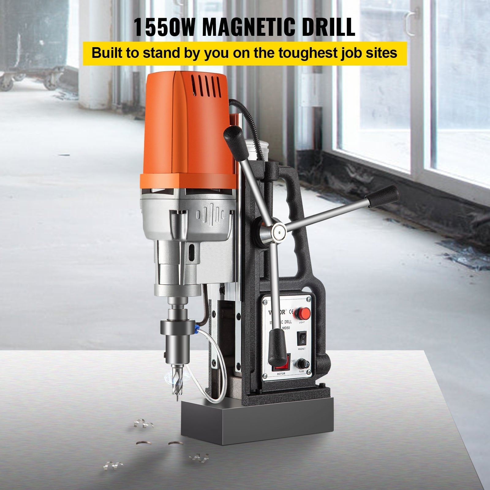 1680W MD50 Magnetic Drill 850 RPM Spindle Speed Electric Magnetic Drilling System with 2 Inch Boring Diameter and 2900 LBS Magnet Force