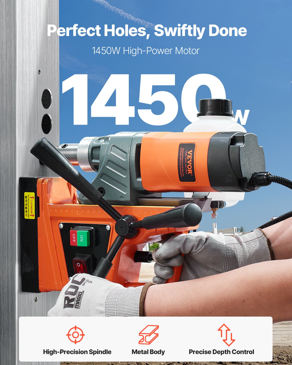 VEVOR Magnetic Drill, 1450W 1.57" Boring Diameter, 12500N 850 RPM Portable Electric Mag Drill Press, Drilling Machine for any Surface Home Improvement Industry Railway