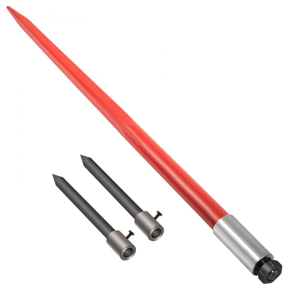 VEVOR Hay Spear 49" Bale Spear 3000 lbs Capacity, Bale Spike Quick Attach Square Hay Bale Spears, Red Coated Bale Forks, Bale Hay Spike with 2 Stabilizer Spears