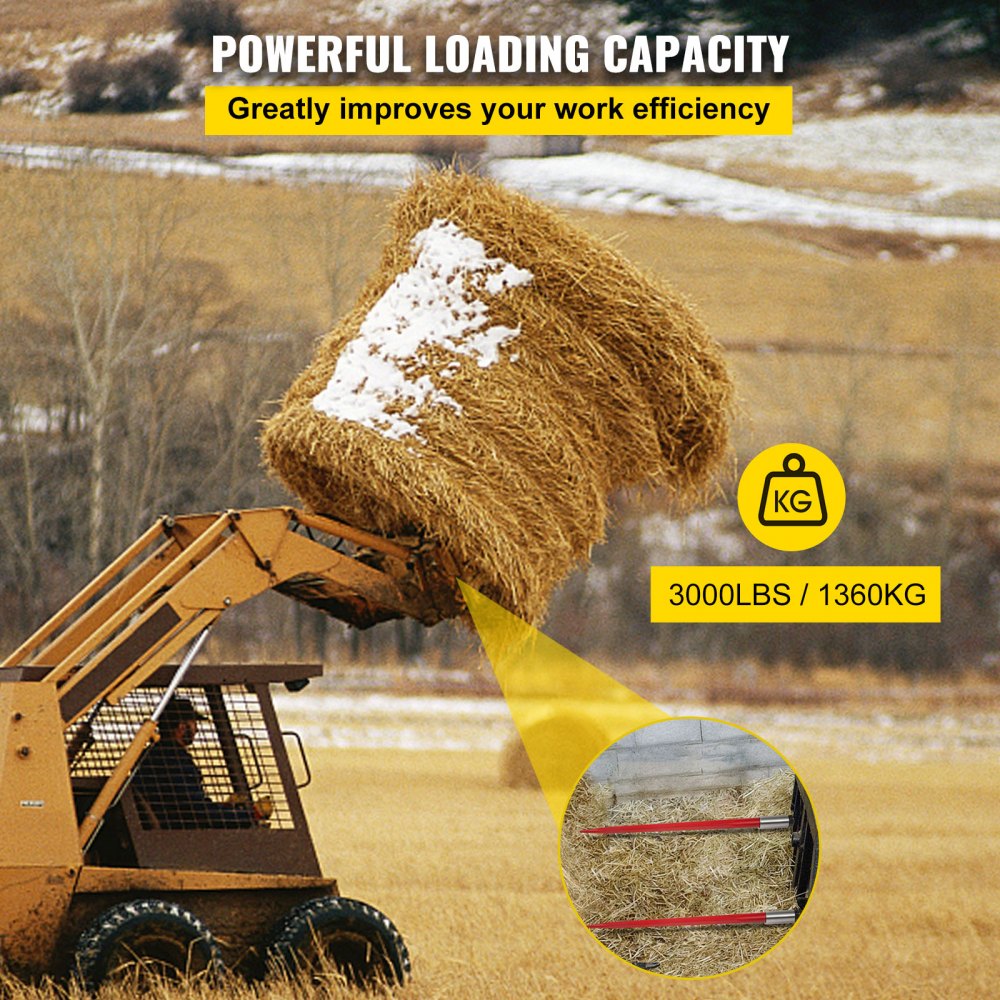 Vevor Hay Spears 2 Square 39" Hay Bale Spear 3000lbs 1 3/4" Wide Bale Fork/spike