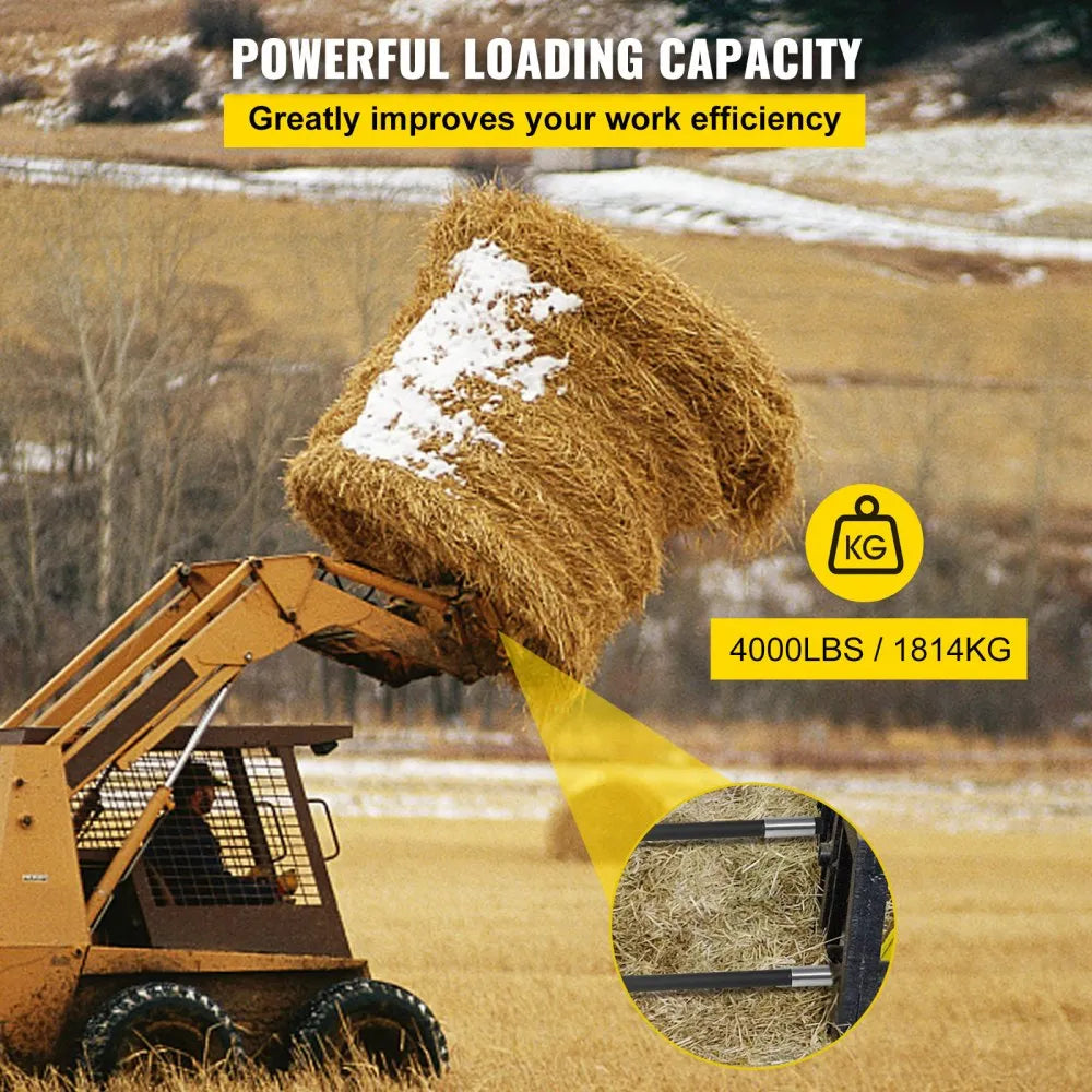VEVOR Hay Spear Spears 49” Hay Bale Spear Spike, 4000 lbs Capacity Quick Attach Square Hay Bale Spears, 2 Pics Black Bale Forks, Bale Hay Spike with Hex Nut & Sleeve for Buckets Tractors Loaders