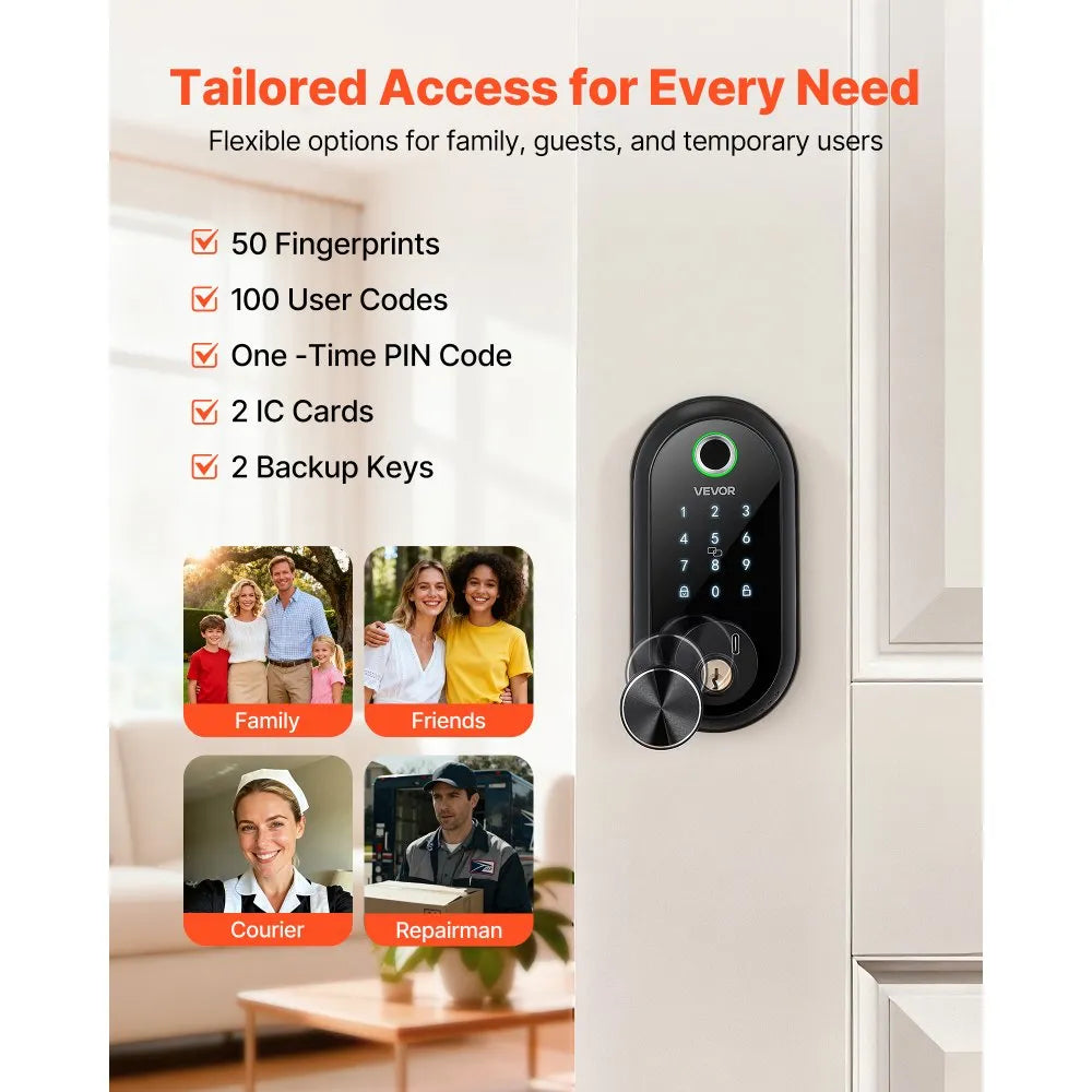 Vevor Fingerprint Door Lock – Biometric Keyless Entry Deadbolt with Touchscreen | Matte Black
